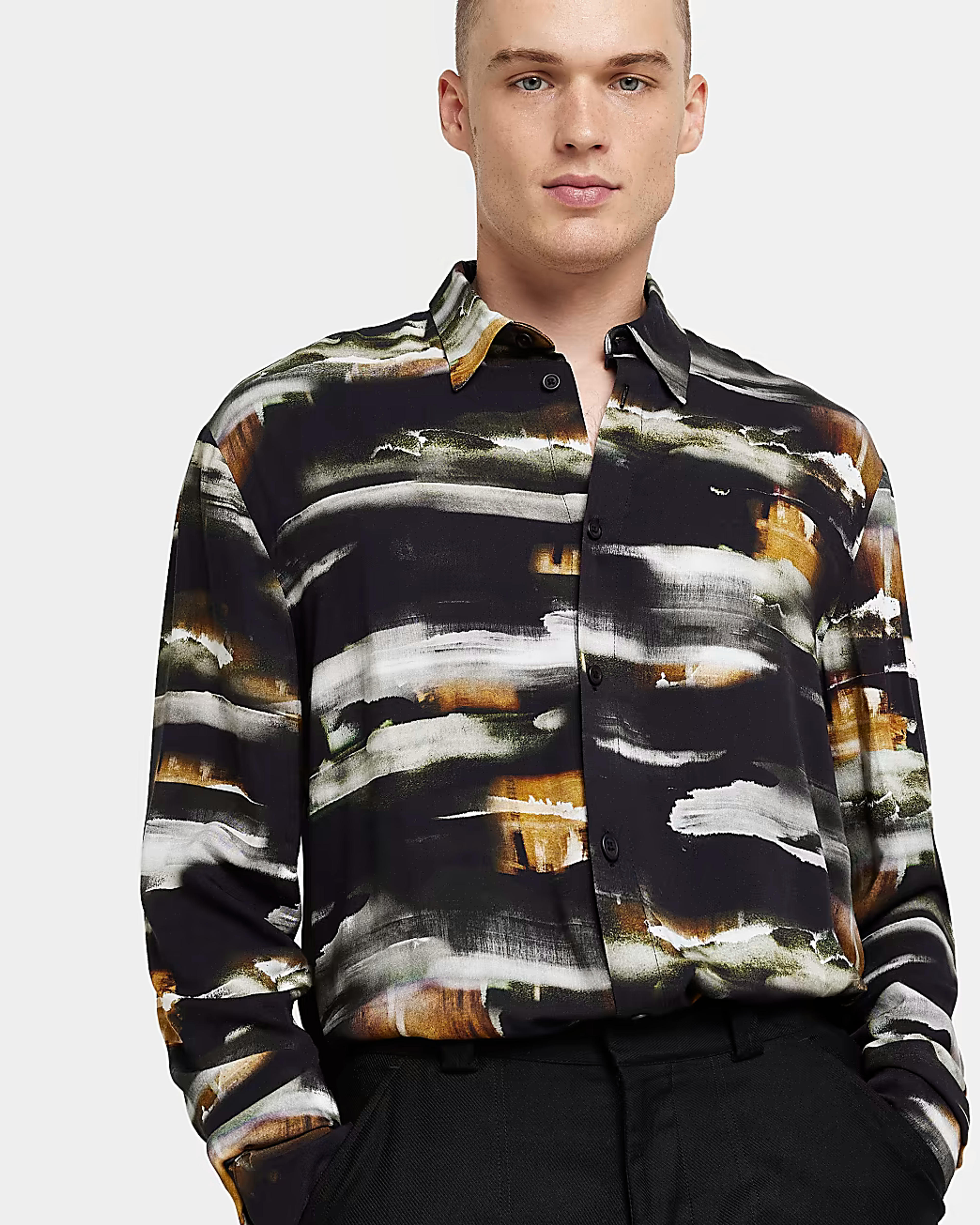 Black Regular fit Print long sleeve Shirt | River Island