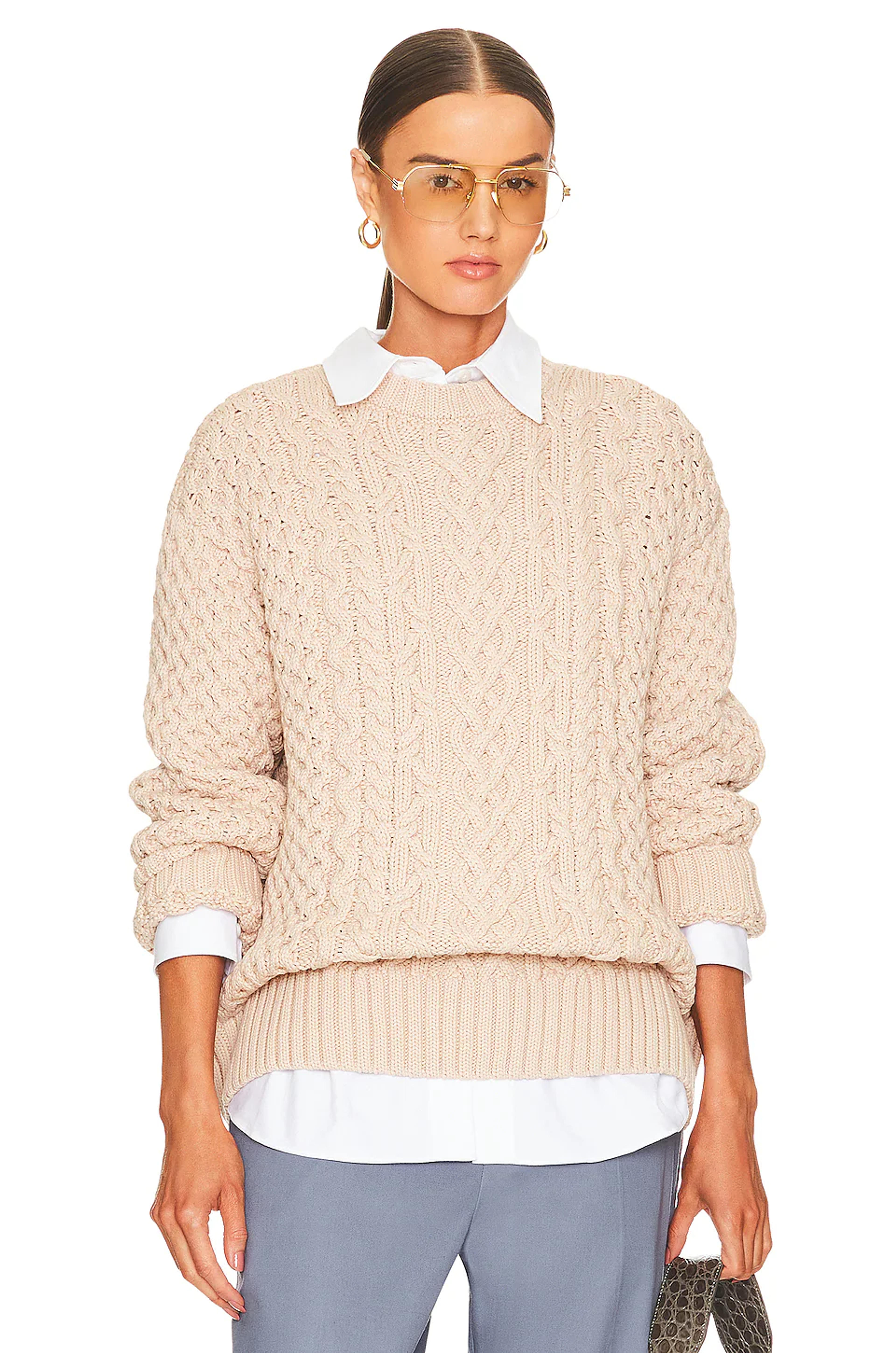 Song of Style Naara Cable Crew Pullover in Mushroom Grey | REVOLVE