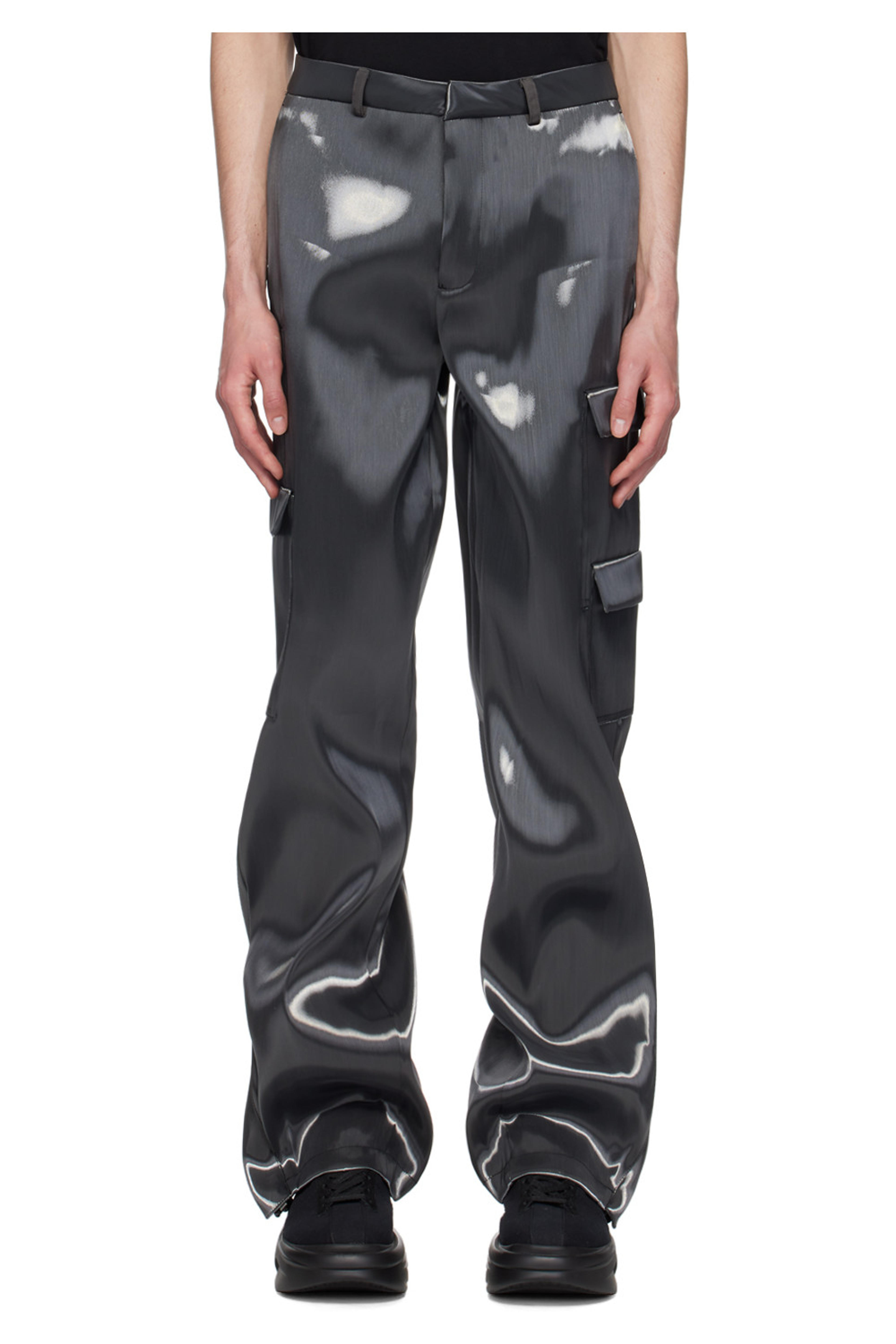 HELIOT EMIL: Gray Liquid Metal Cargo Pants | SSENSE