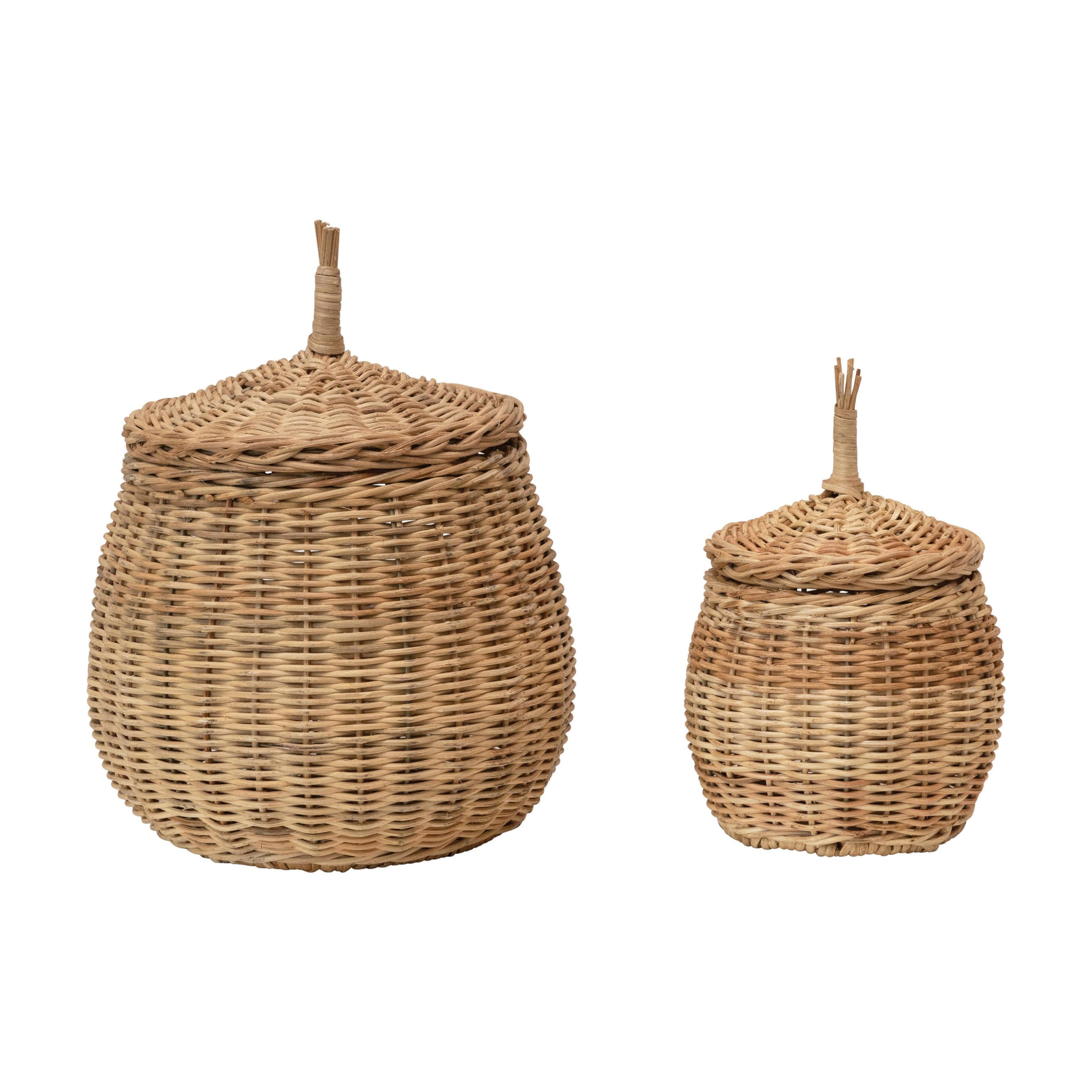 Amazon.com: Creative Co-Op Hand-Woven Wicker Baskets with Lids, Set of 2