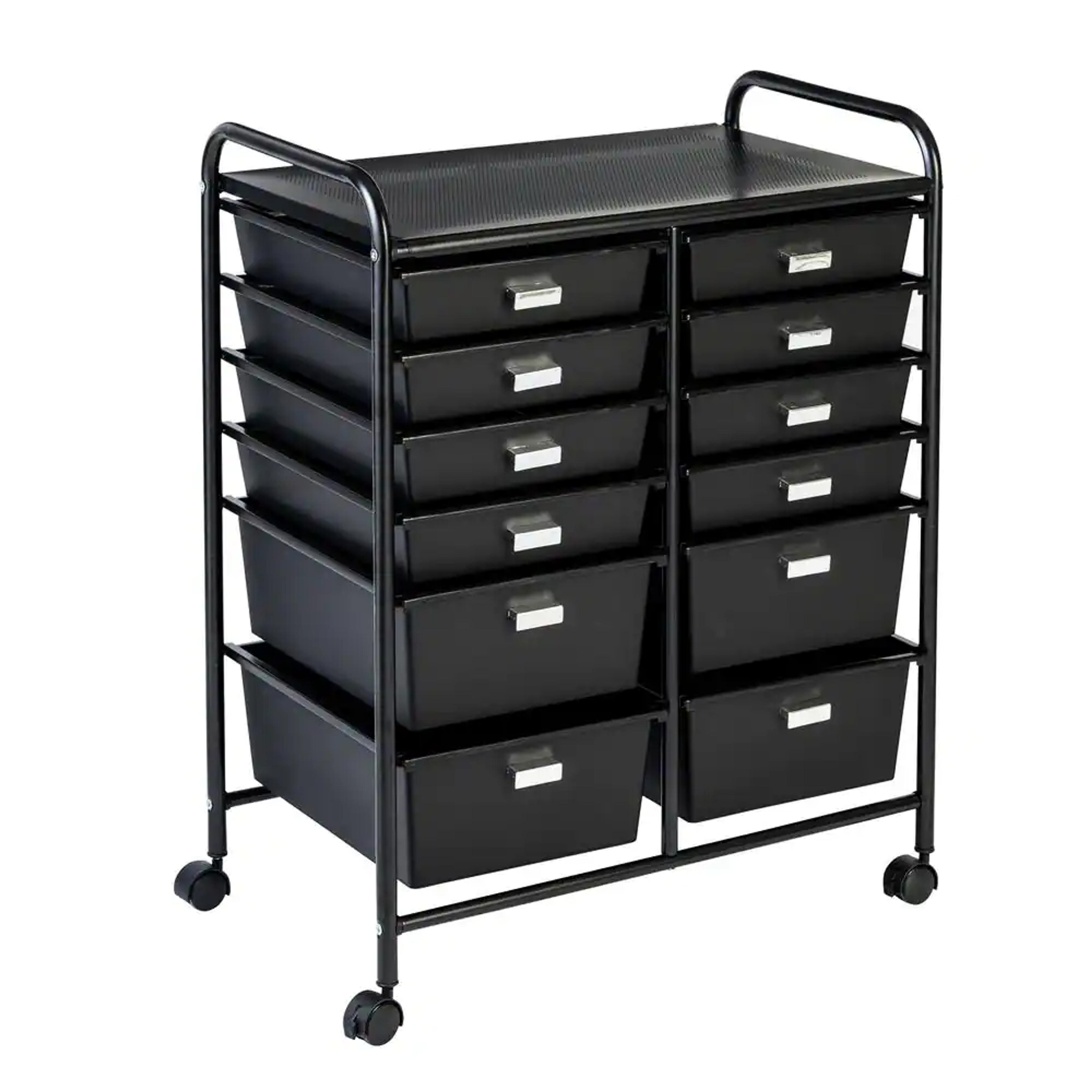 Honey-Can-Do Steel Rolling 12-Drawer Cart in Black CRT-08653