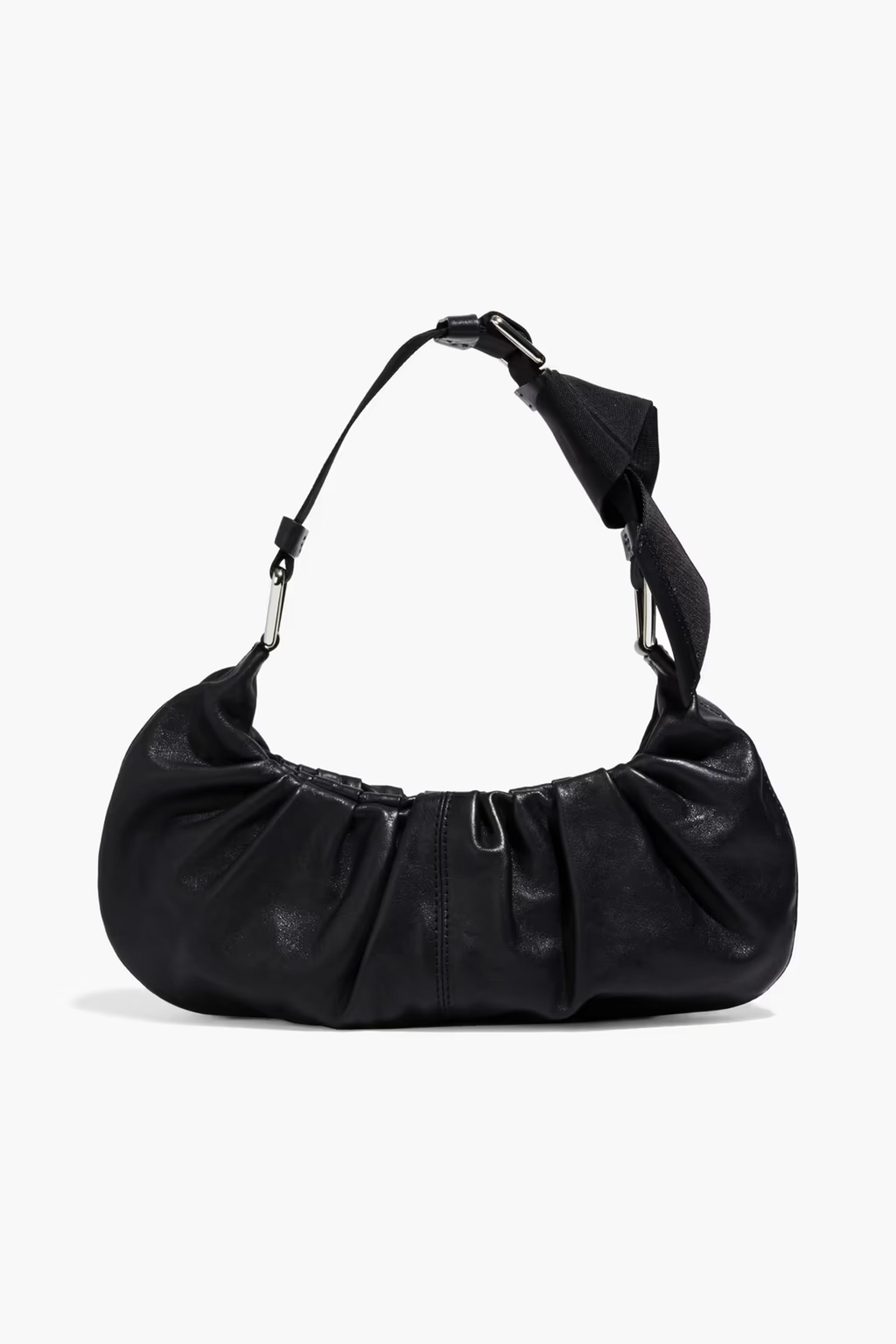 Black Gathered leather shoulder bag | Sale up to 70% off | THE OUTNET | GANNI | THE OUTNET