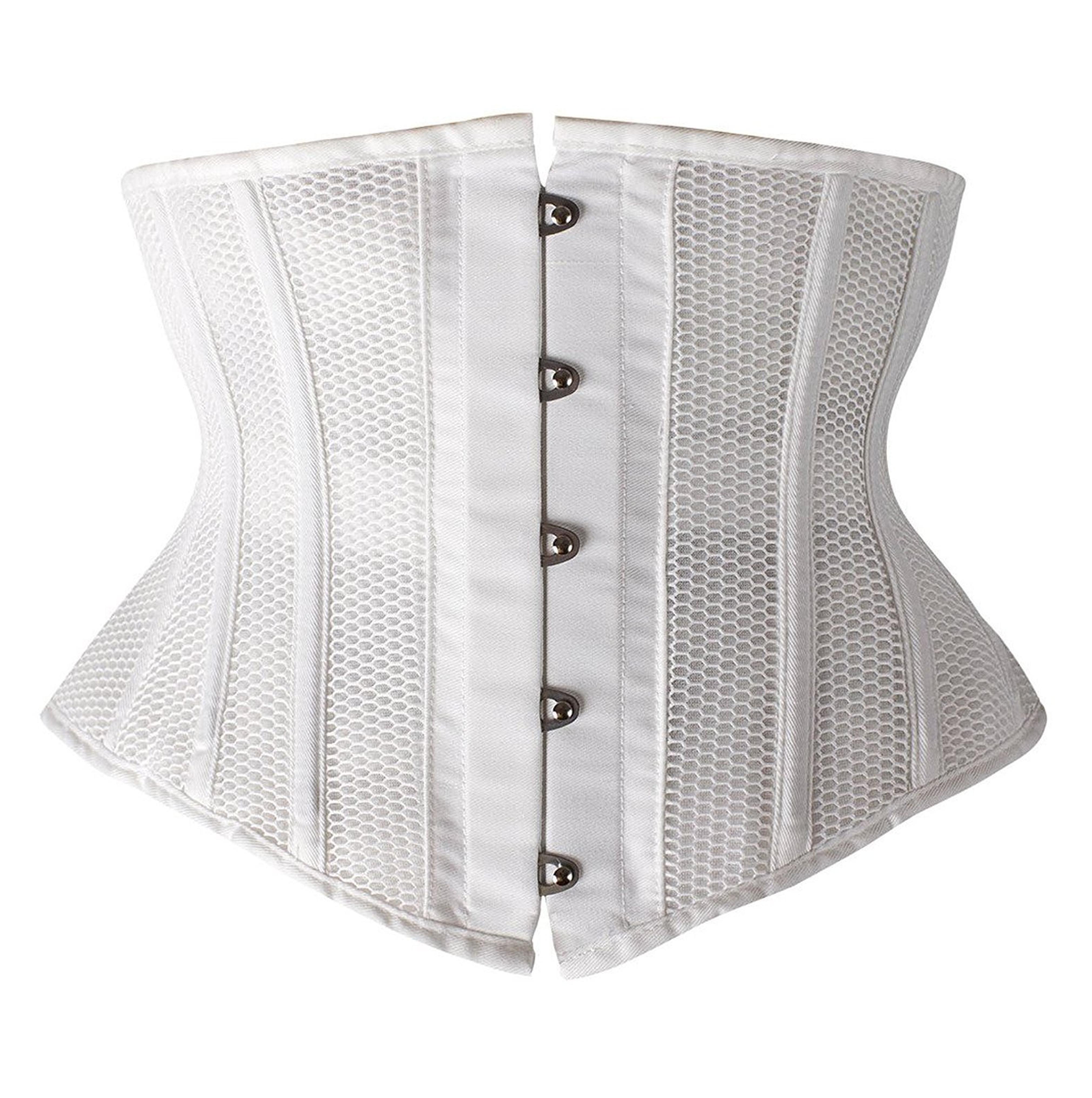 SHAPERX Women Petite Steel Boned Waist Trainer Underbust Corset Short Torso Mesh Body Shaper,SZ1995-White-S at Amazon Women’s Clothing store