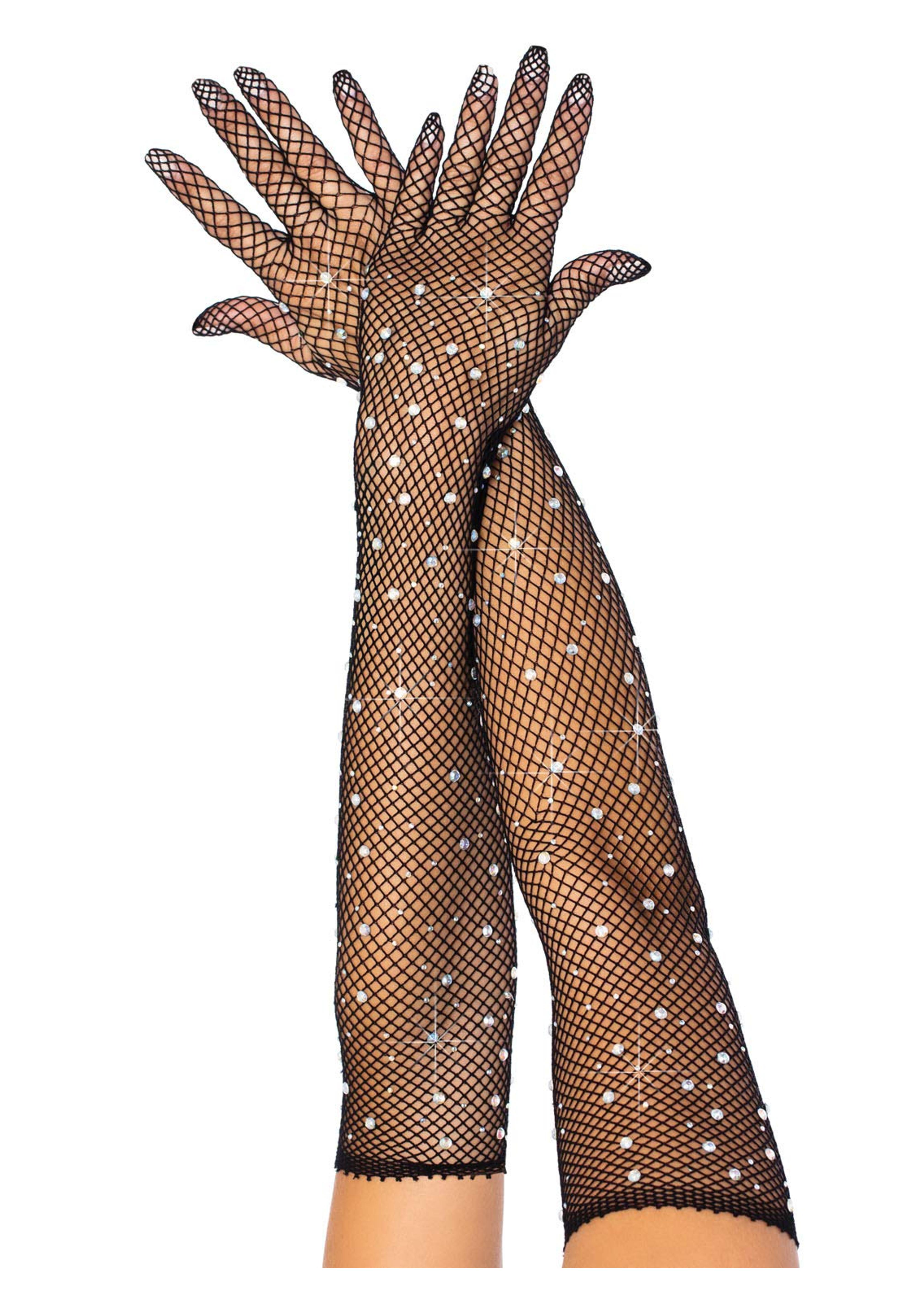 Amazon.com: Leg Avenue womens Rhinestone Fishnet Long Gloves Lingerie Set, Black, One Size US: Clothing, Shoes & Jewelry