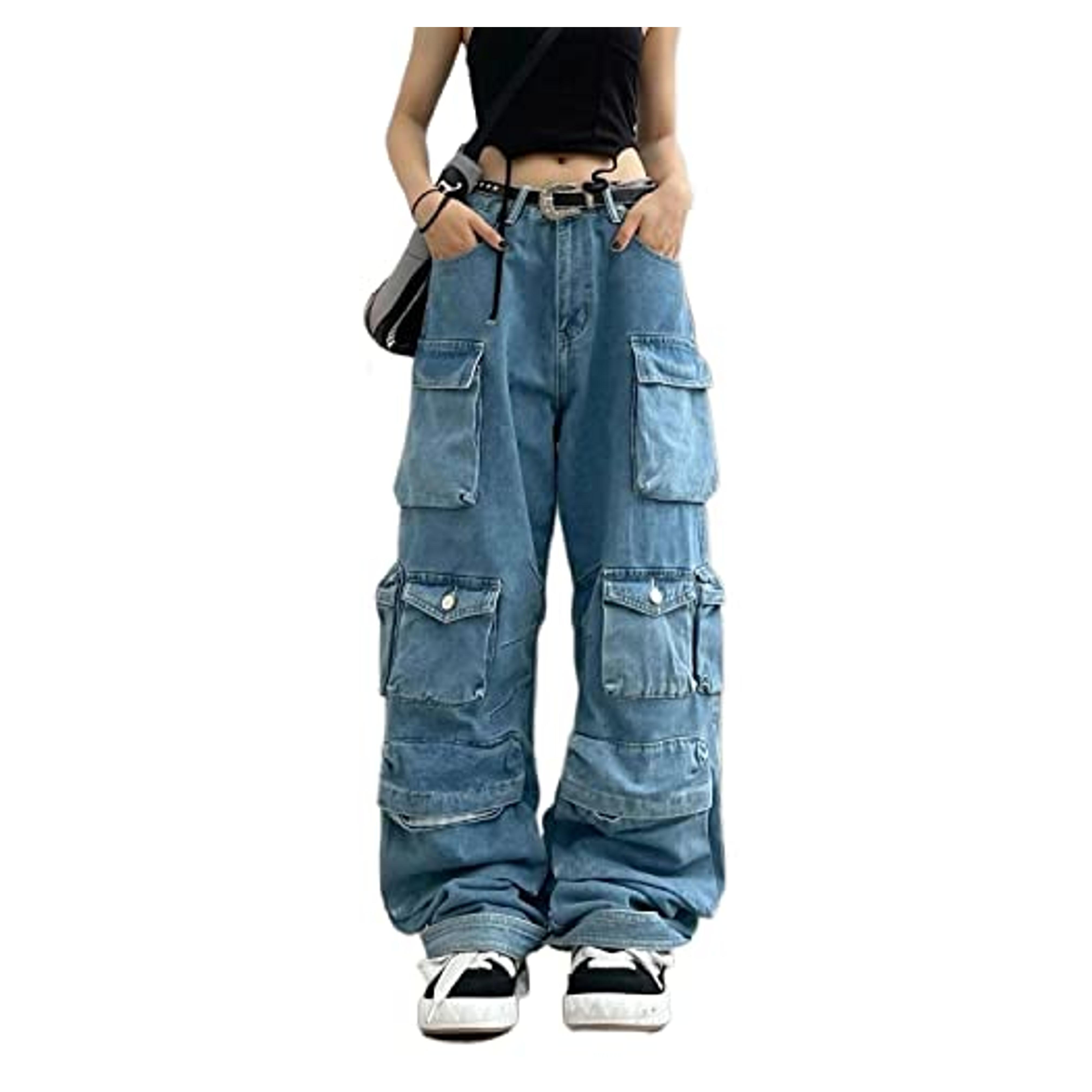 Women's Baggy Cargo Pants Y2K Clothing Multi-Pocket Relaxed Fit Jeans Fairy Grunge Clothes Alt Emo Streetwear