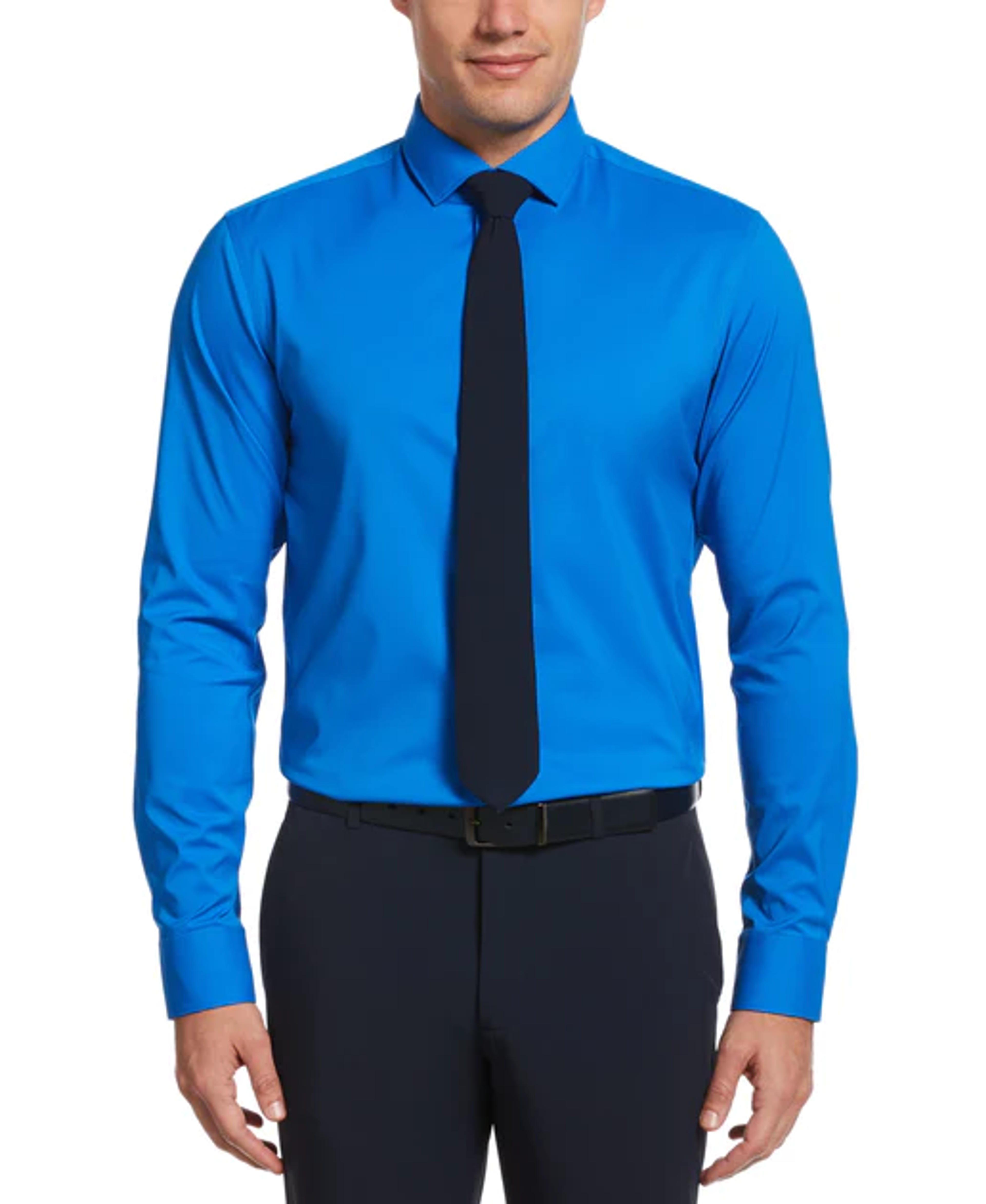 Slim Fit Non-Iron Neon Blue Tech Dress Shirt | Perry Ellis