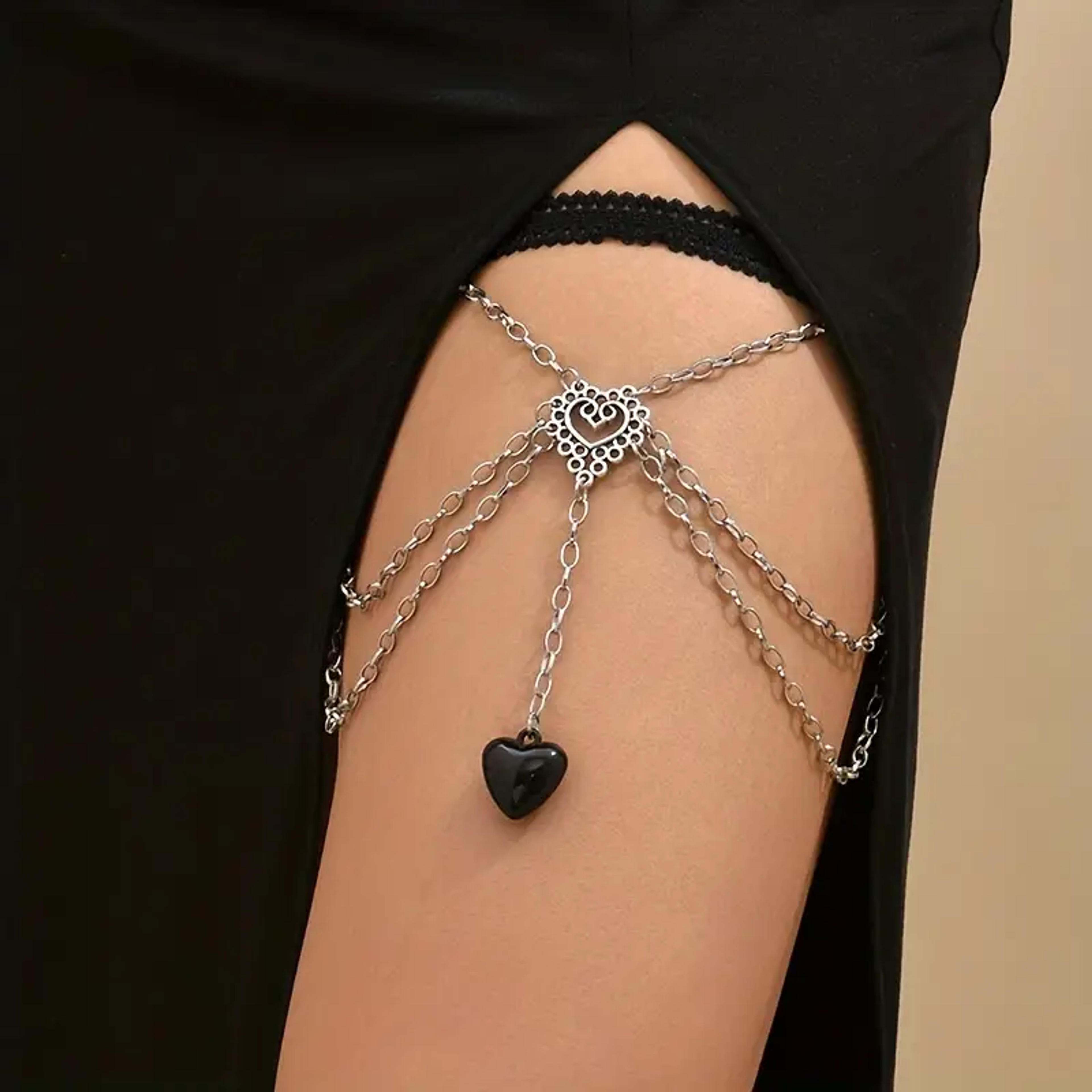 Gothic Multilayer Stretch Love Heart Leg Chain Hip Hop Style Body Chain Jewelry - Temu Australia