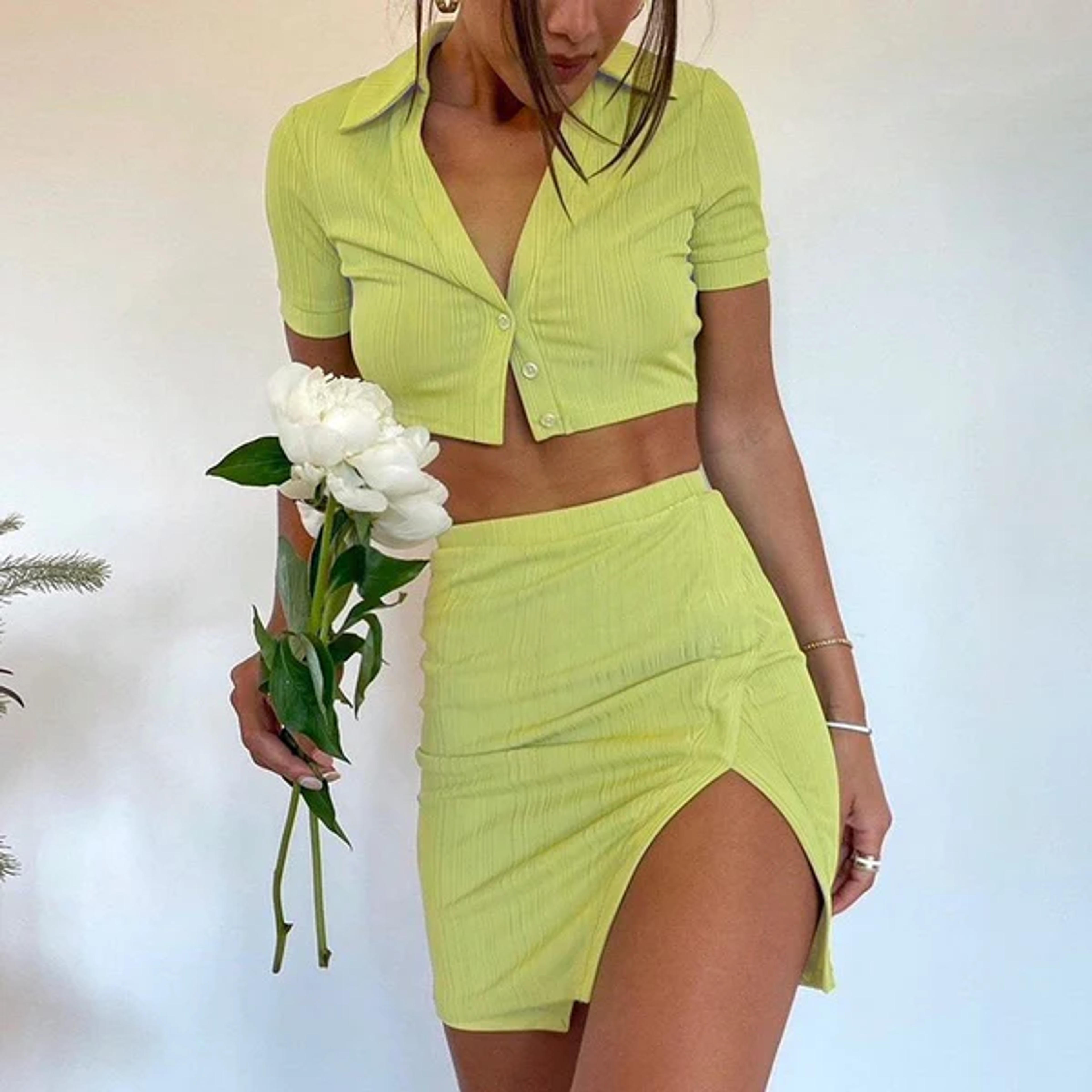 Sexy Crop Top and Mini Skirt Two Piece Set Fashion Trends Women Clothi