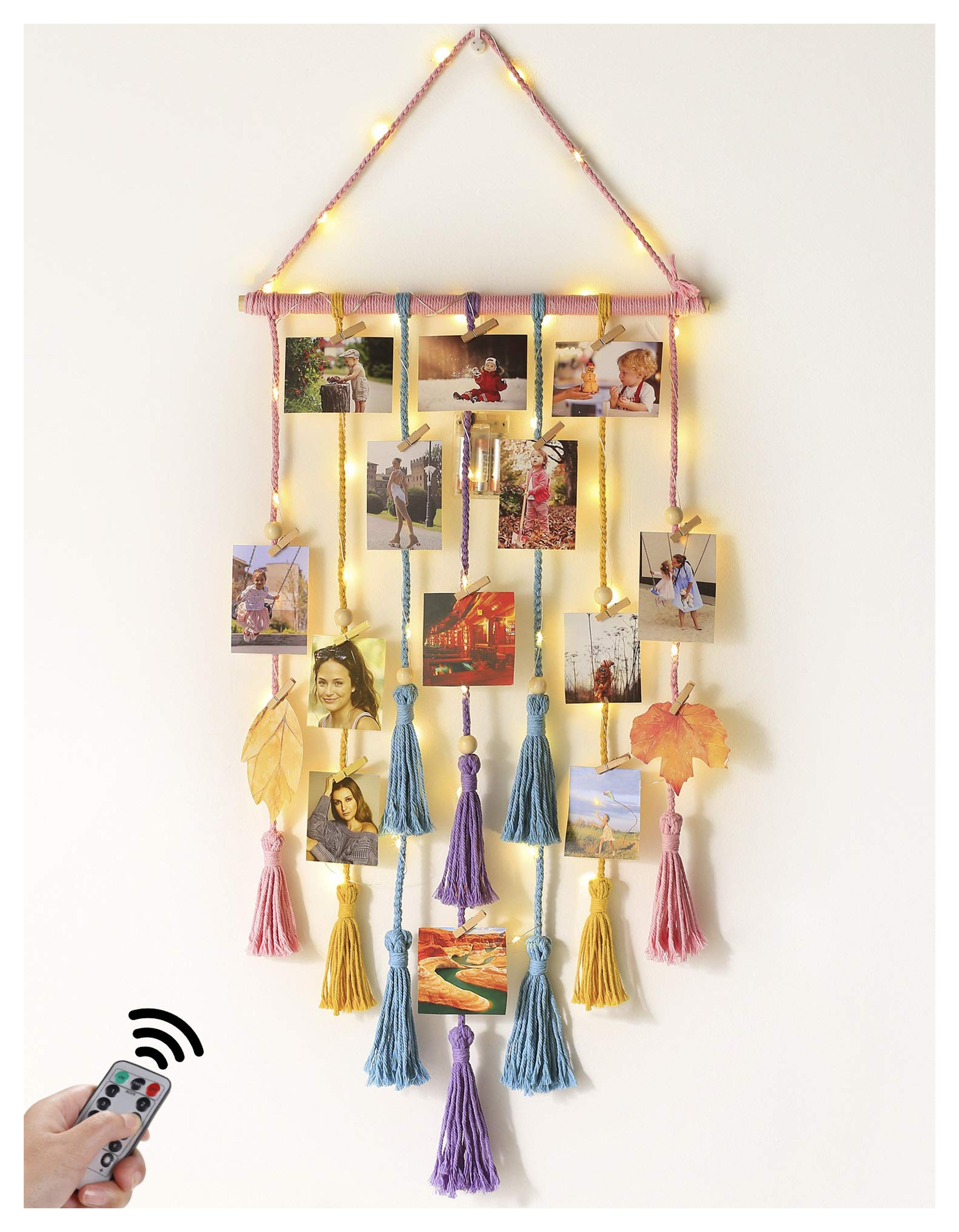 Amazon.com: Room Decor for Teen Girls, Hanging Photo Display Macrame Picture Collage Wall Decor, Boho Decor for Bedroom Apartment Living Room Dorm with Remote String Light, Birthday Gifts for Teenage Girls Ideas : Home & Kitchen