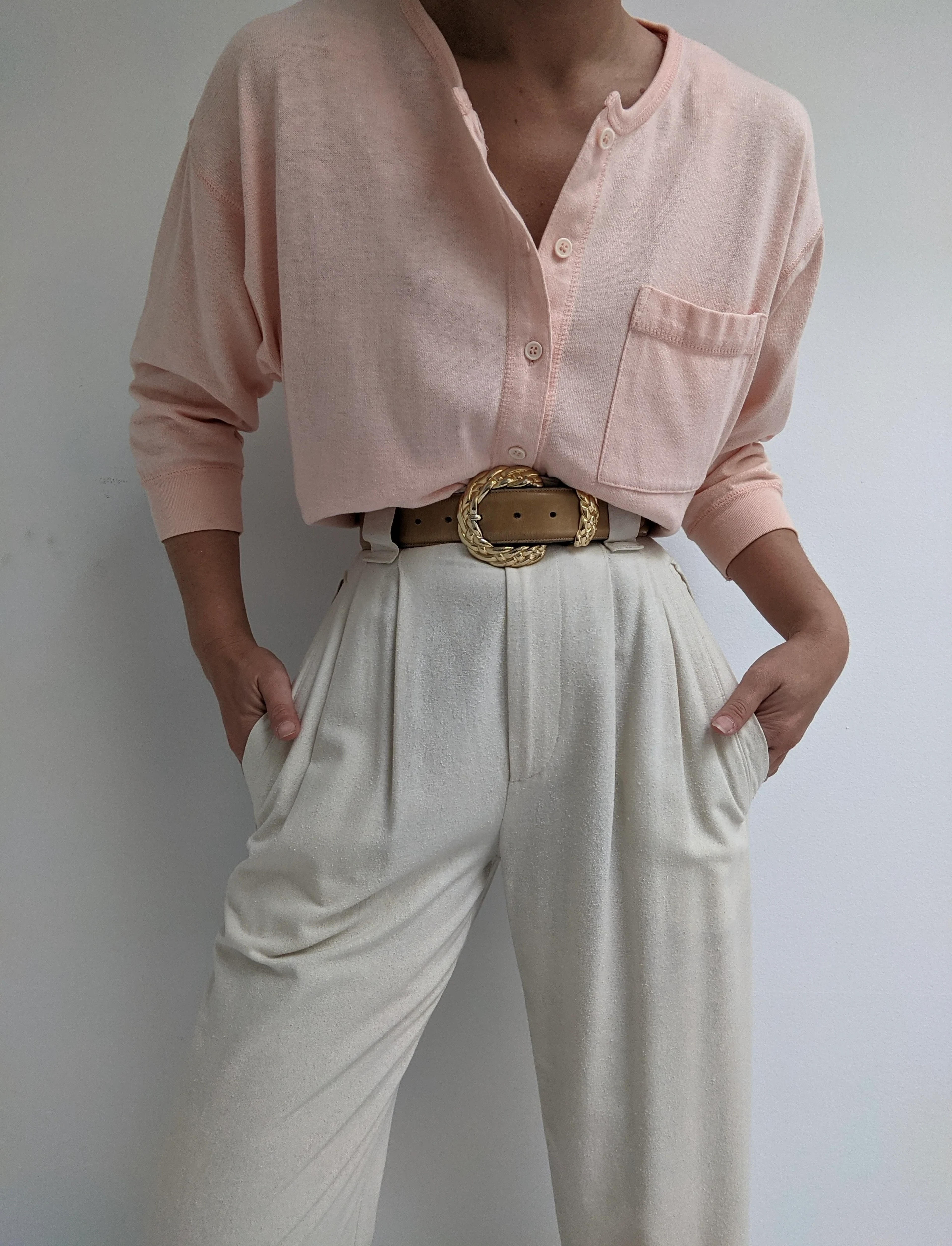 Vintage Peach Pink Button Up Top