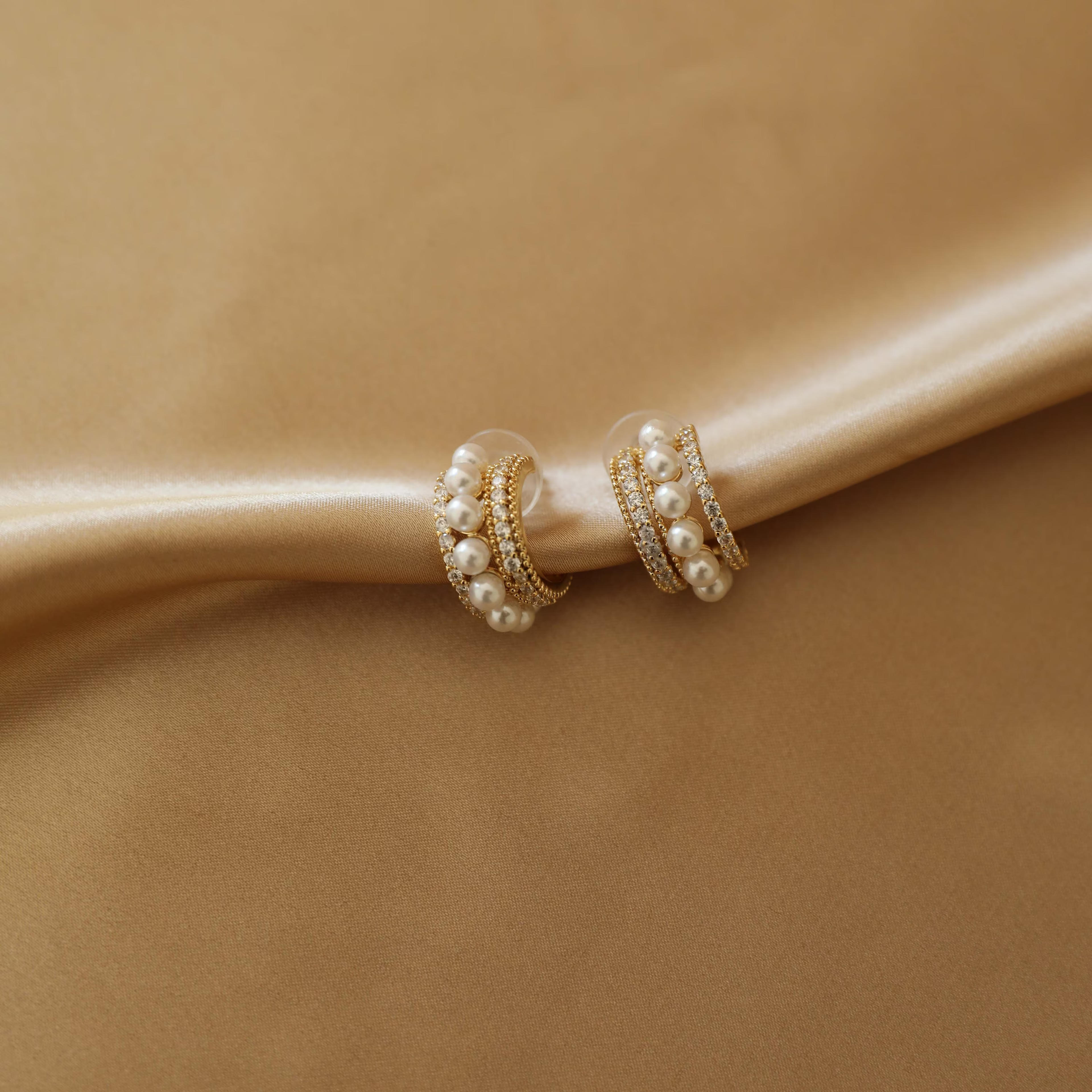 C-shaped Pearl Earringsgold Hoop Earringspearl Small Hoop - Etsy