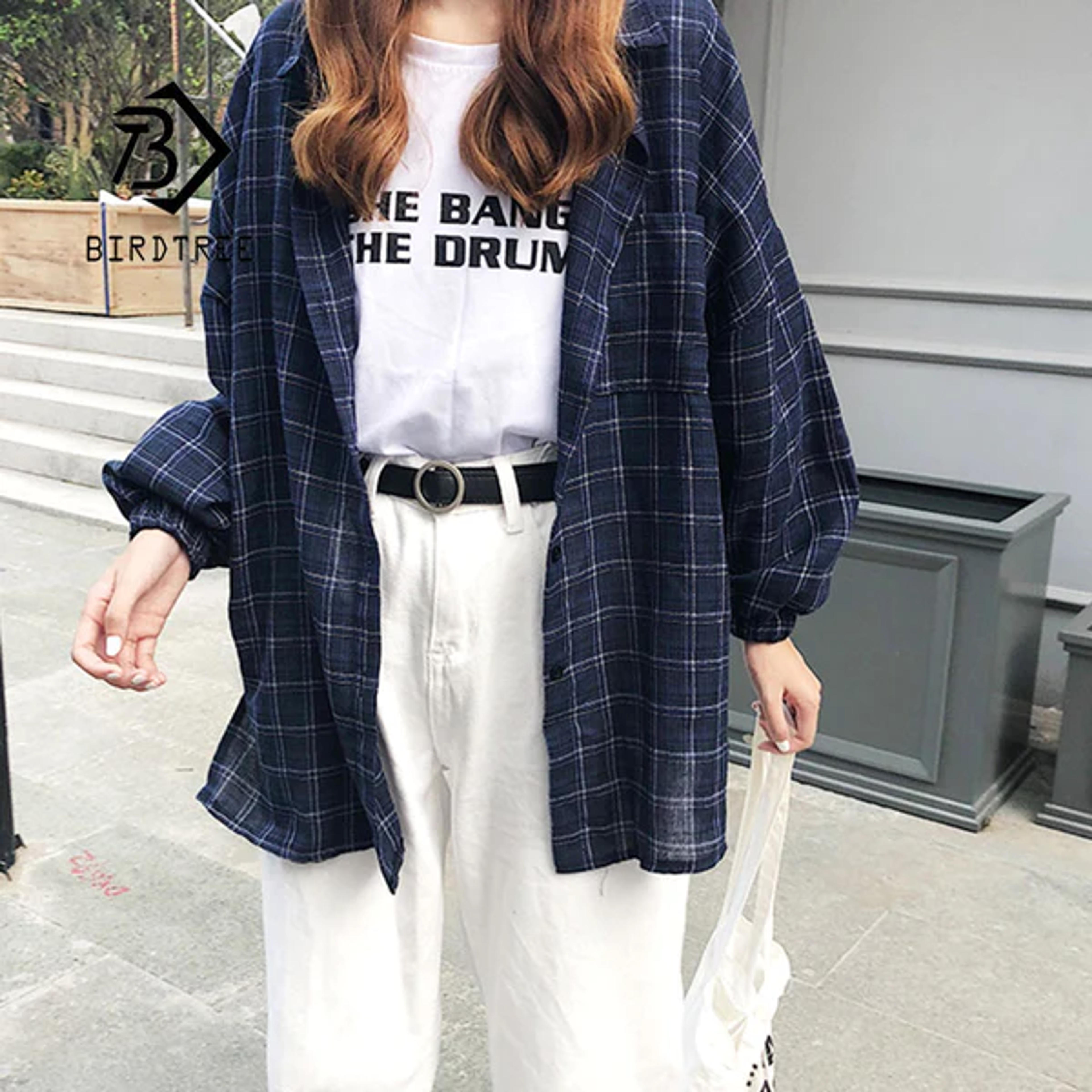 Lovezzr 2021 New Woman Vent Vintage Plaid Shirt Single Breasted Turn down Collar Cotton Long Sleeve Button Feminina Sales T8D512Z