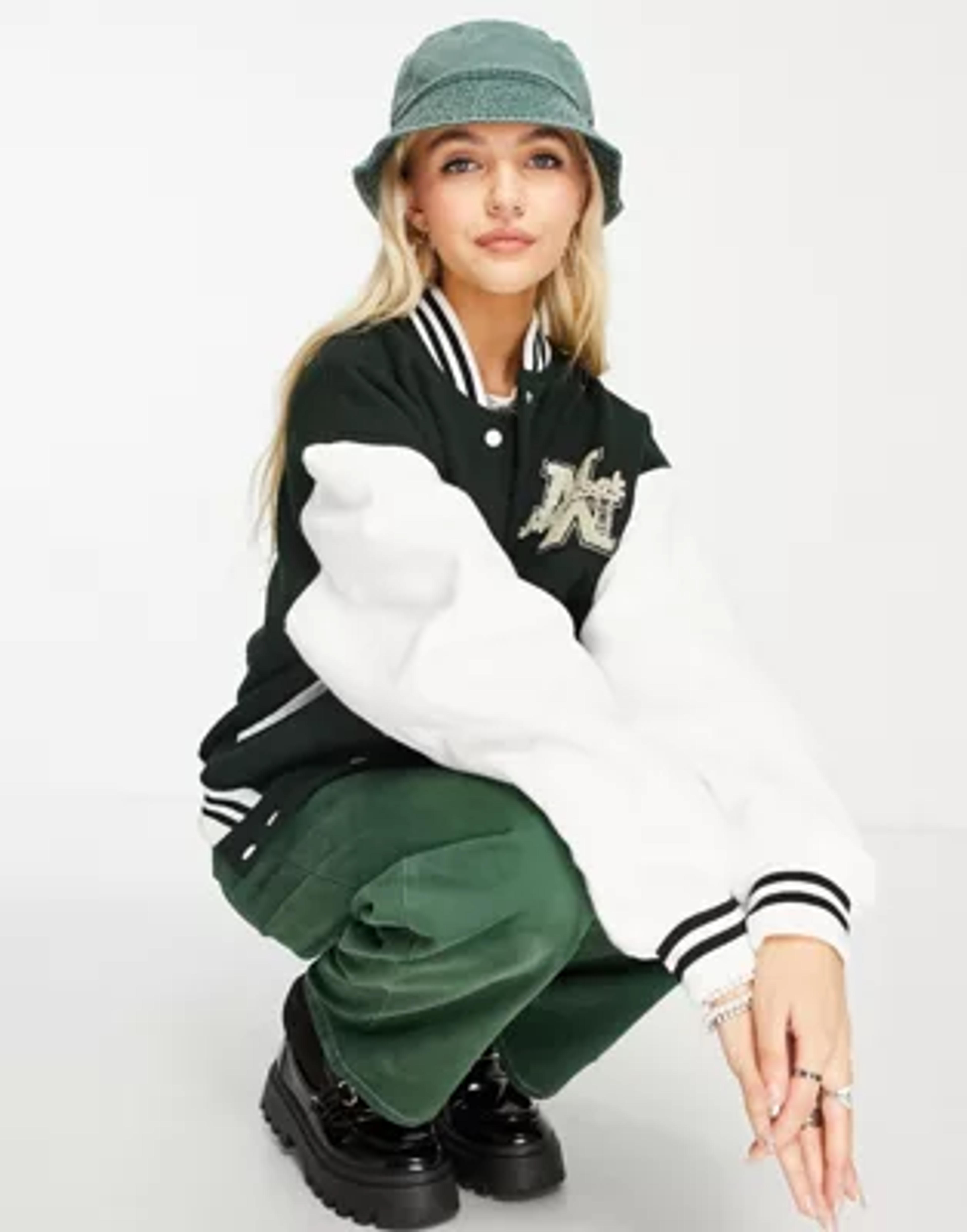 Topshop varsity baseball jacket in green | ASOS