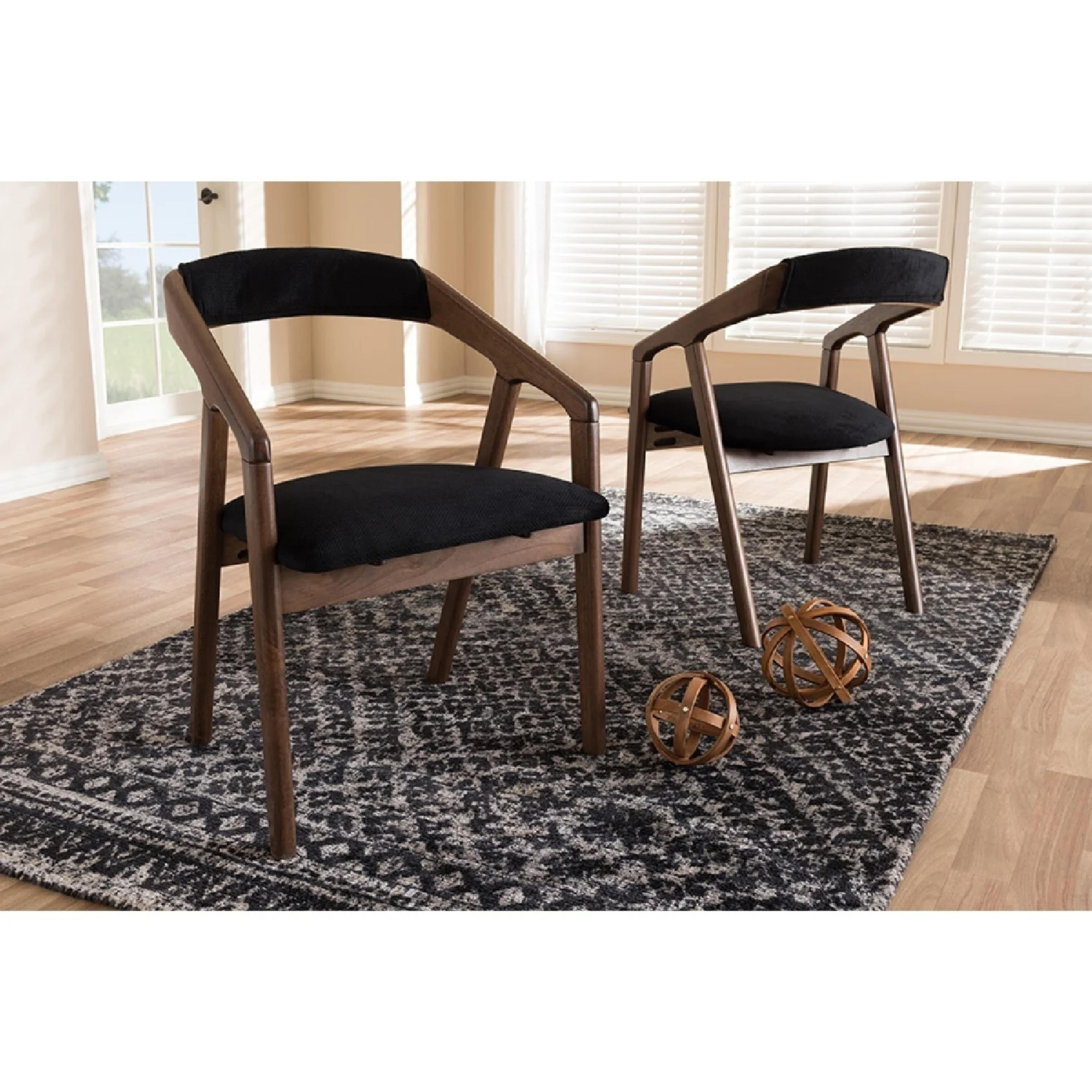 Baxton Studio Wendy Mid-Century Modern Black Velvet and Walnut Medium Brown Wood Finishing Dining Chair (Set of 2) - Walmart.com