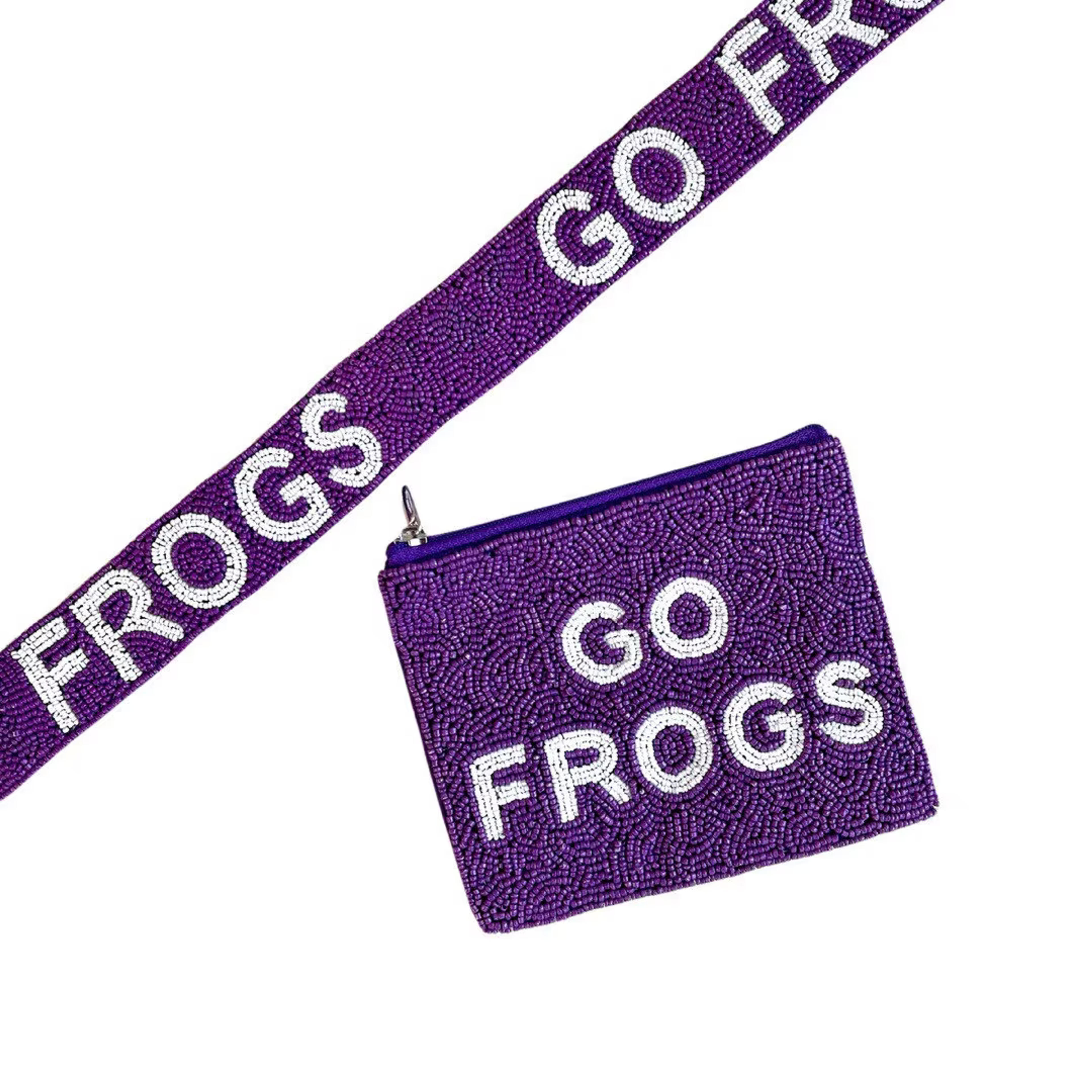 GO FROGS Beaded Purse Strap Coin Pouch TCU Football Gameday