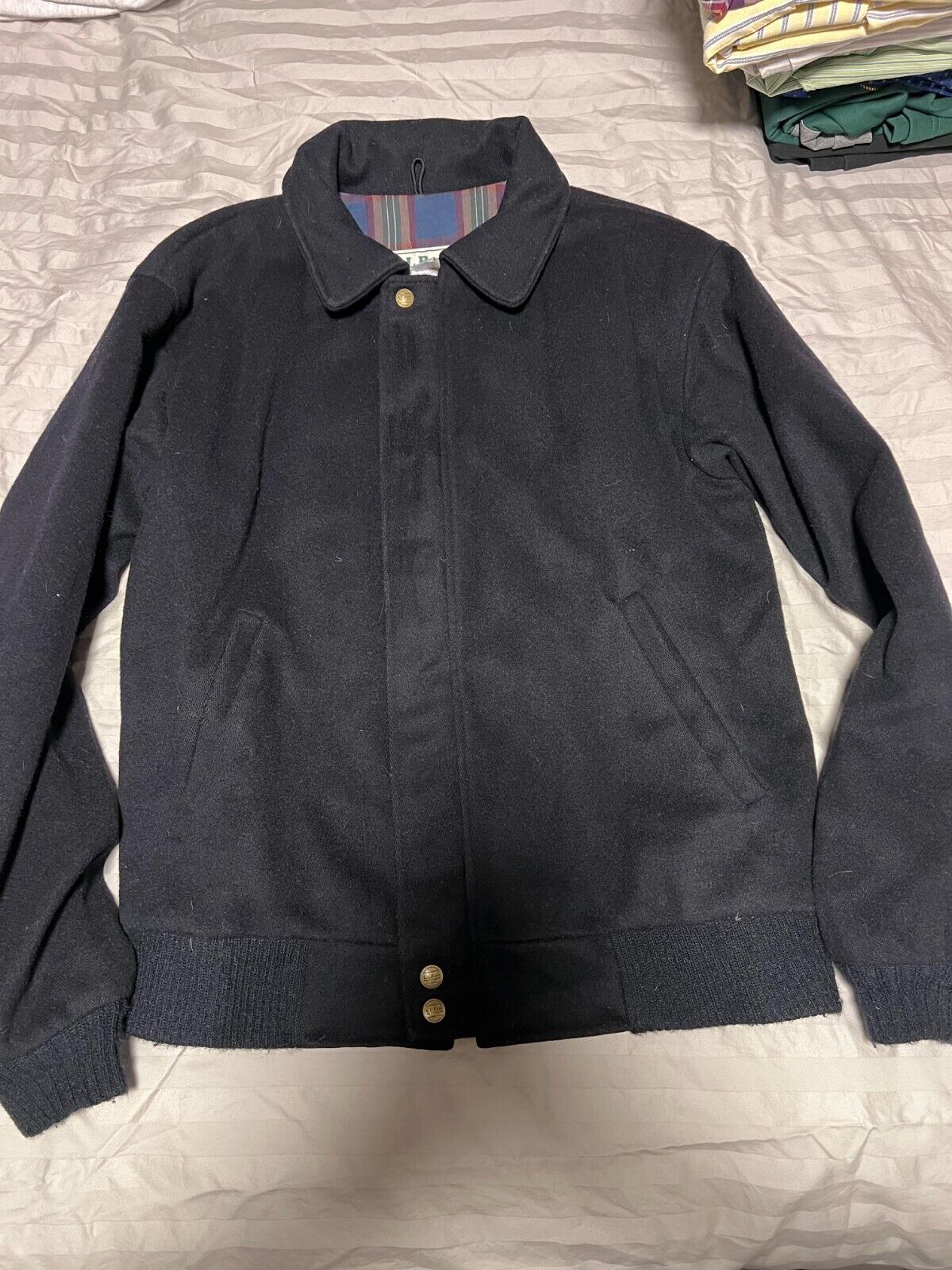 Vintage LL Bean Blue Wool Full Zip Up Bomber Jacket Flannel Lined Size Medium | eBay