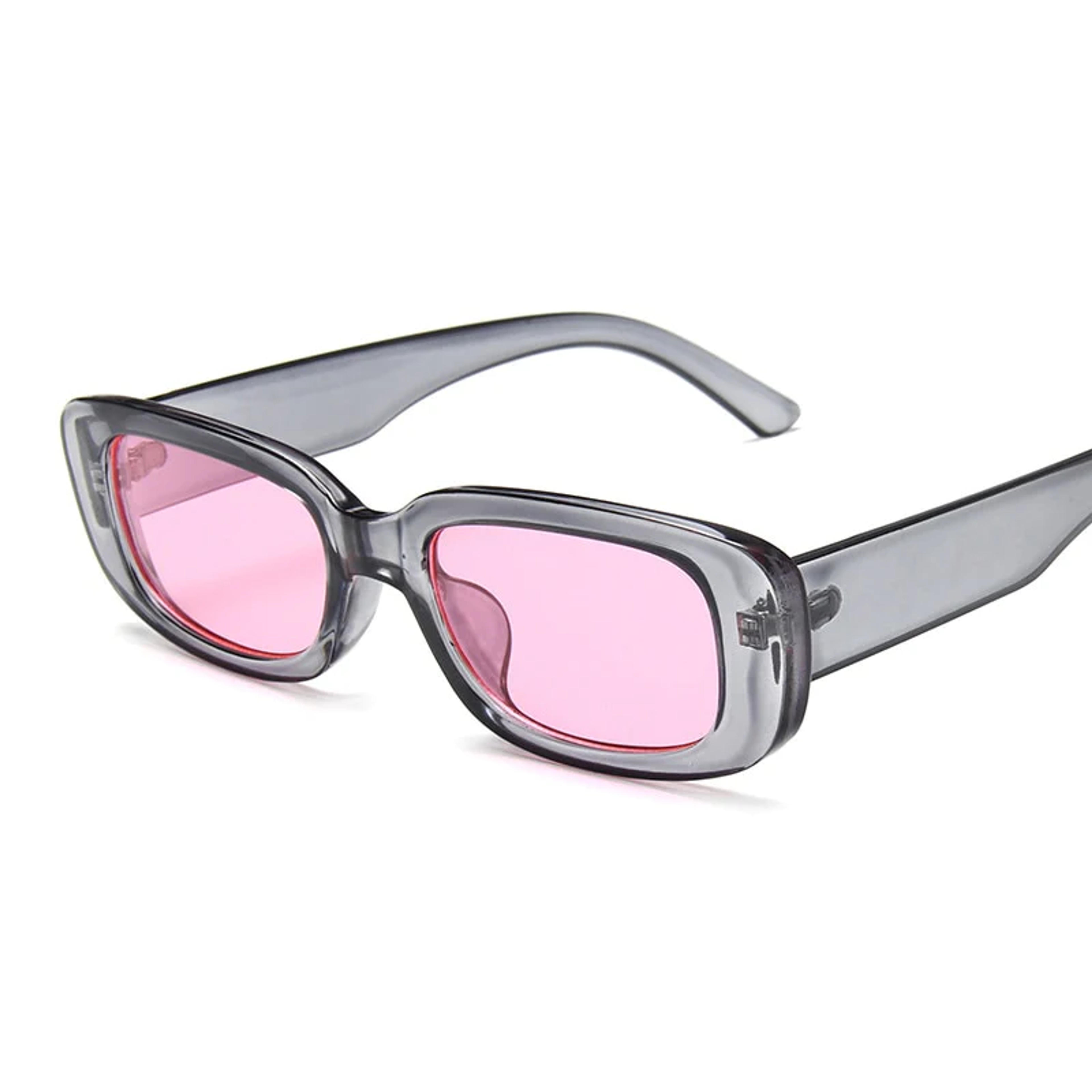 Villa Blvd Retro Rectangle Sunglasses ☛ Multiple Colors Available ☚ - C3 GrayPink / As Picture