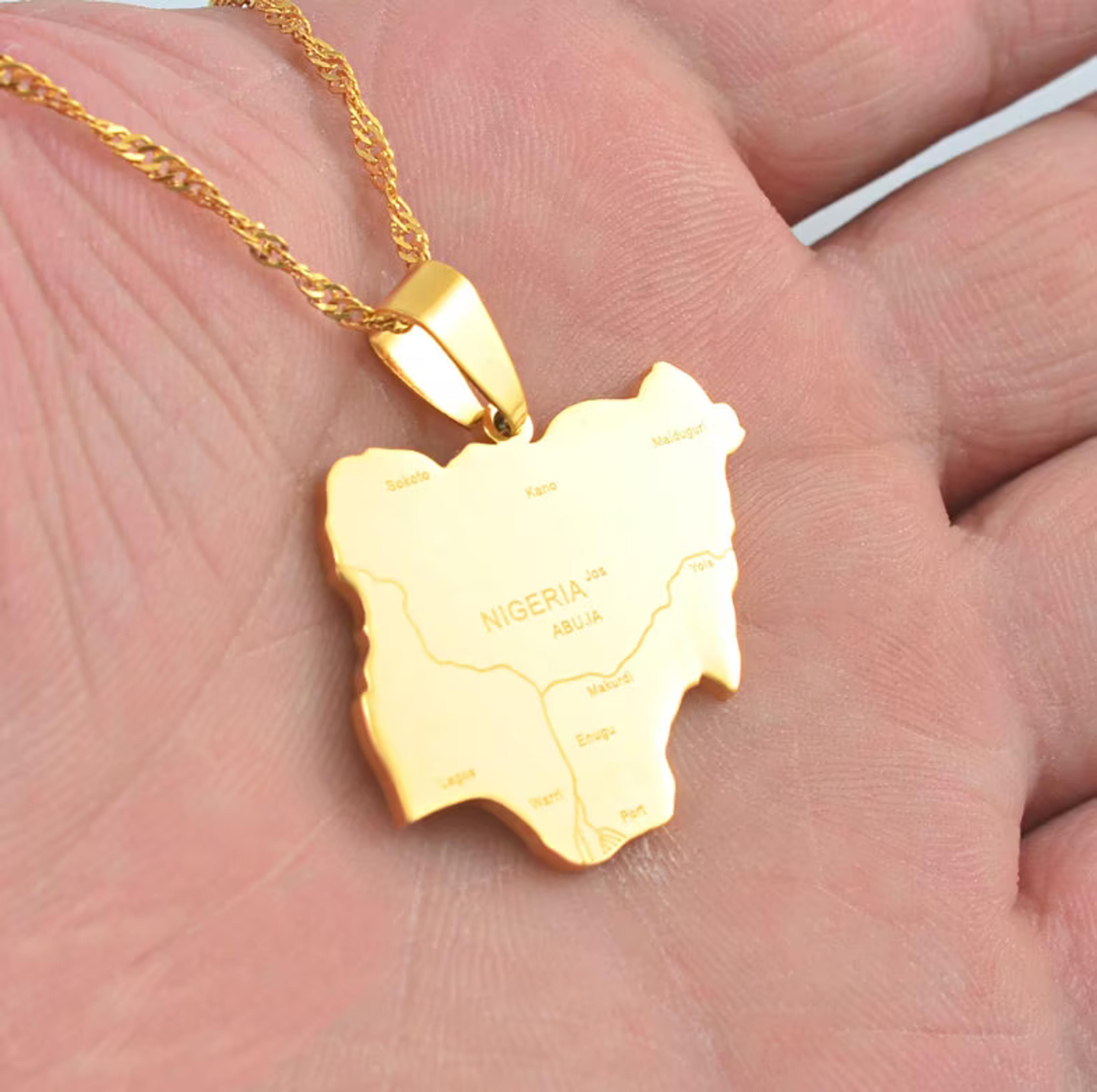 18K Gold-plated Nigeria Map With Cities Pendant Necklace / - Etsy UK