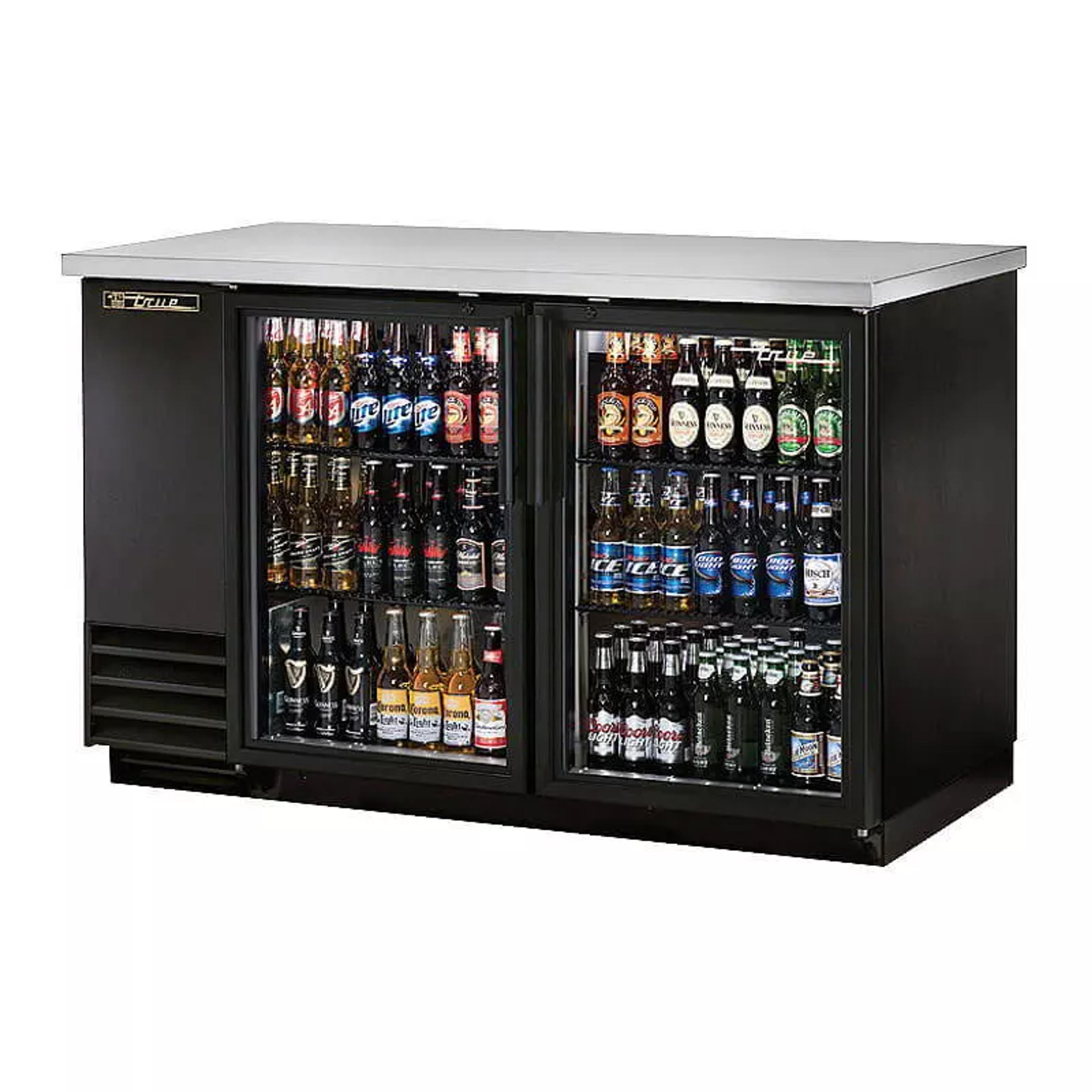 True TBB-2G-HC-LD 58 7/8" Bar Refrigerator - 2 Swinging Glass Doors, Black, 115v