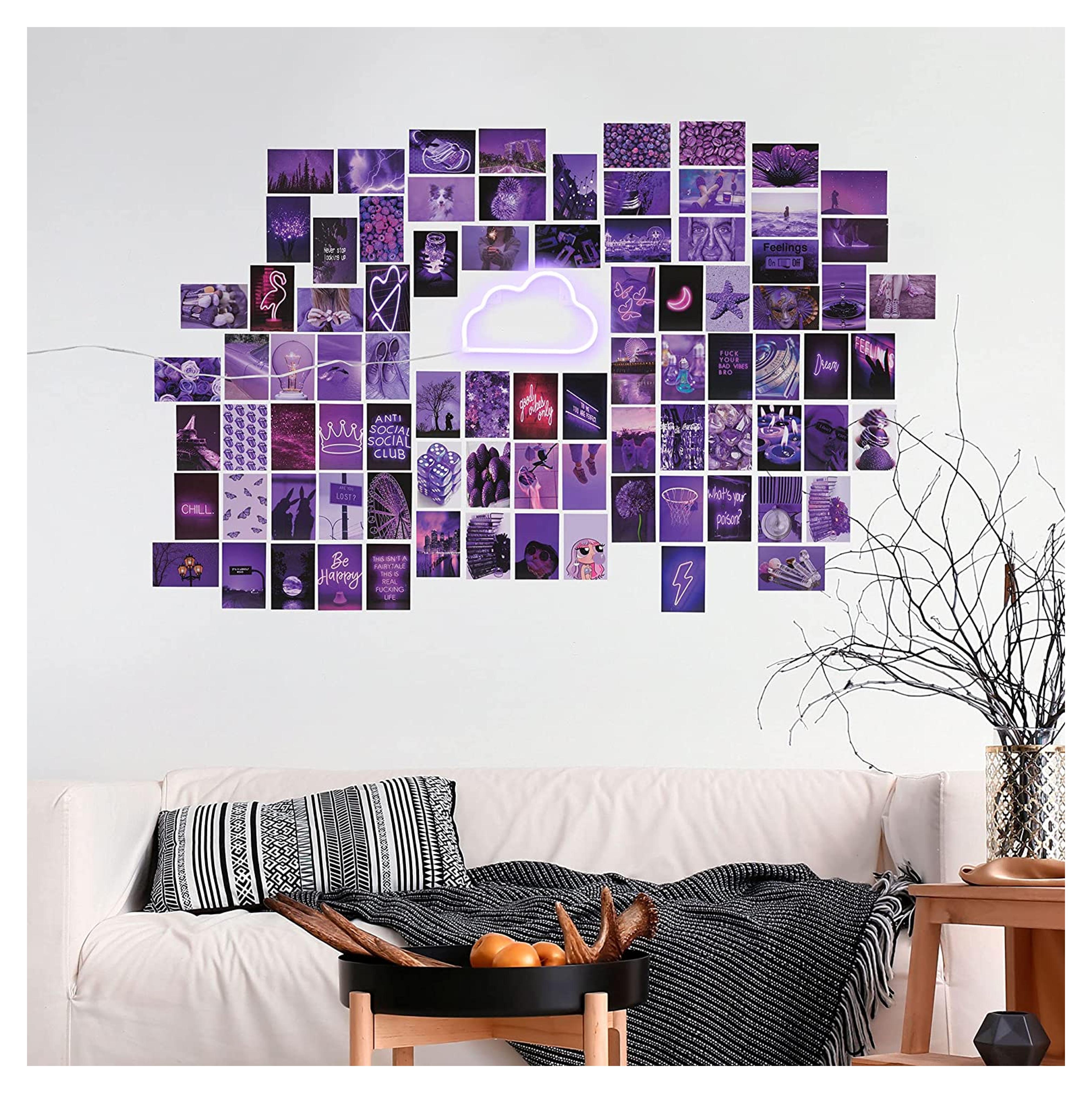 AESTHETIC AURORA 85 PCS 4x6" Photo Wall Collage Kit, Aesthetic Posters & Cloud LED Lights For Bedroom, Picture Collage Kit For Wall Aesthetic Indie Room Decor & Neon signs, Double Sided Tape Included