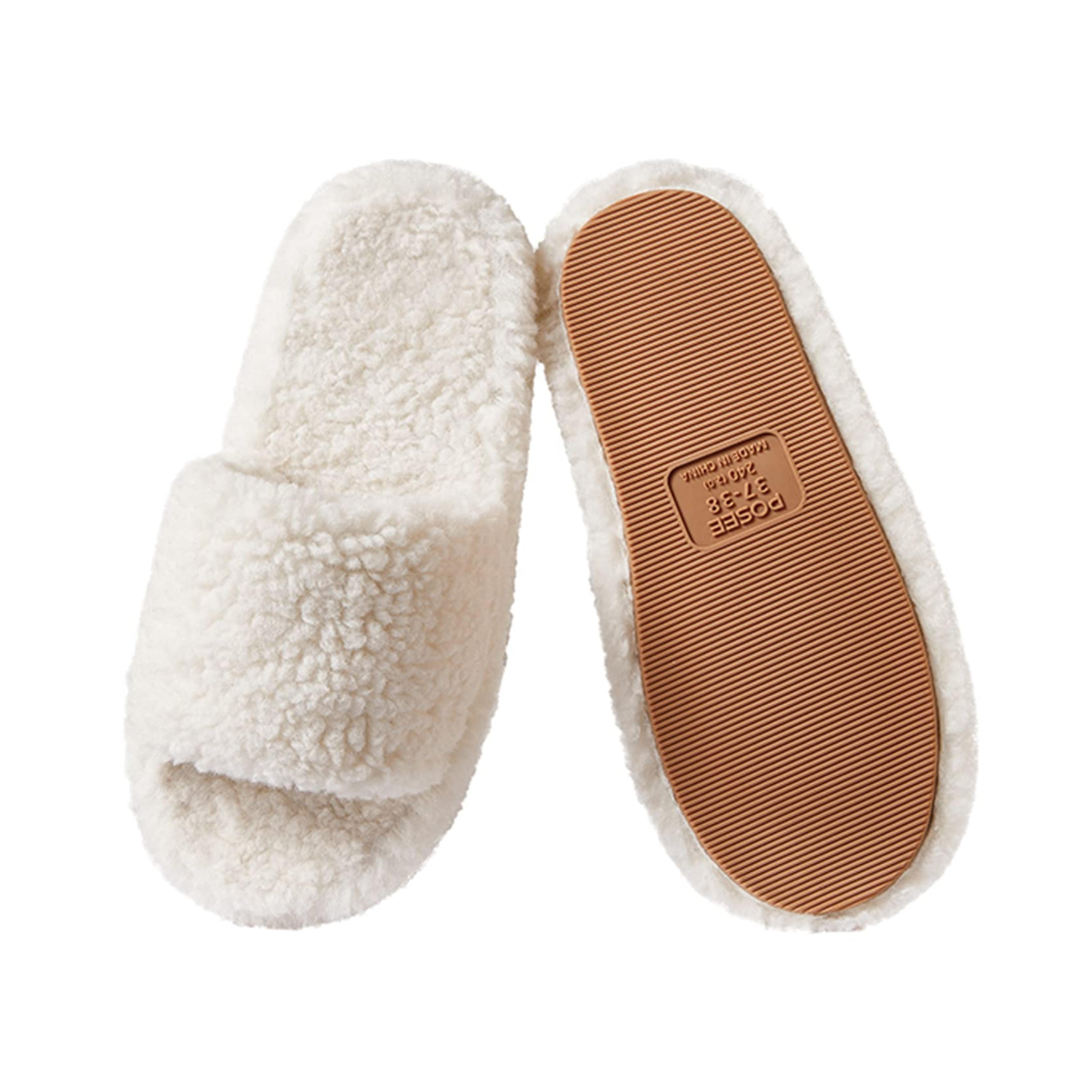 Amazon.com | posee Fuzzy Memory Foam Slippers for Women, Fluffy Open Toe Slippers Curly Fur Cozy Flat Spa Slide Slippers Comfy Soft Non-Slip House Shoes Indoor and Outdoor, Warm Gift | Slippers