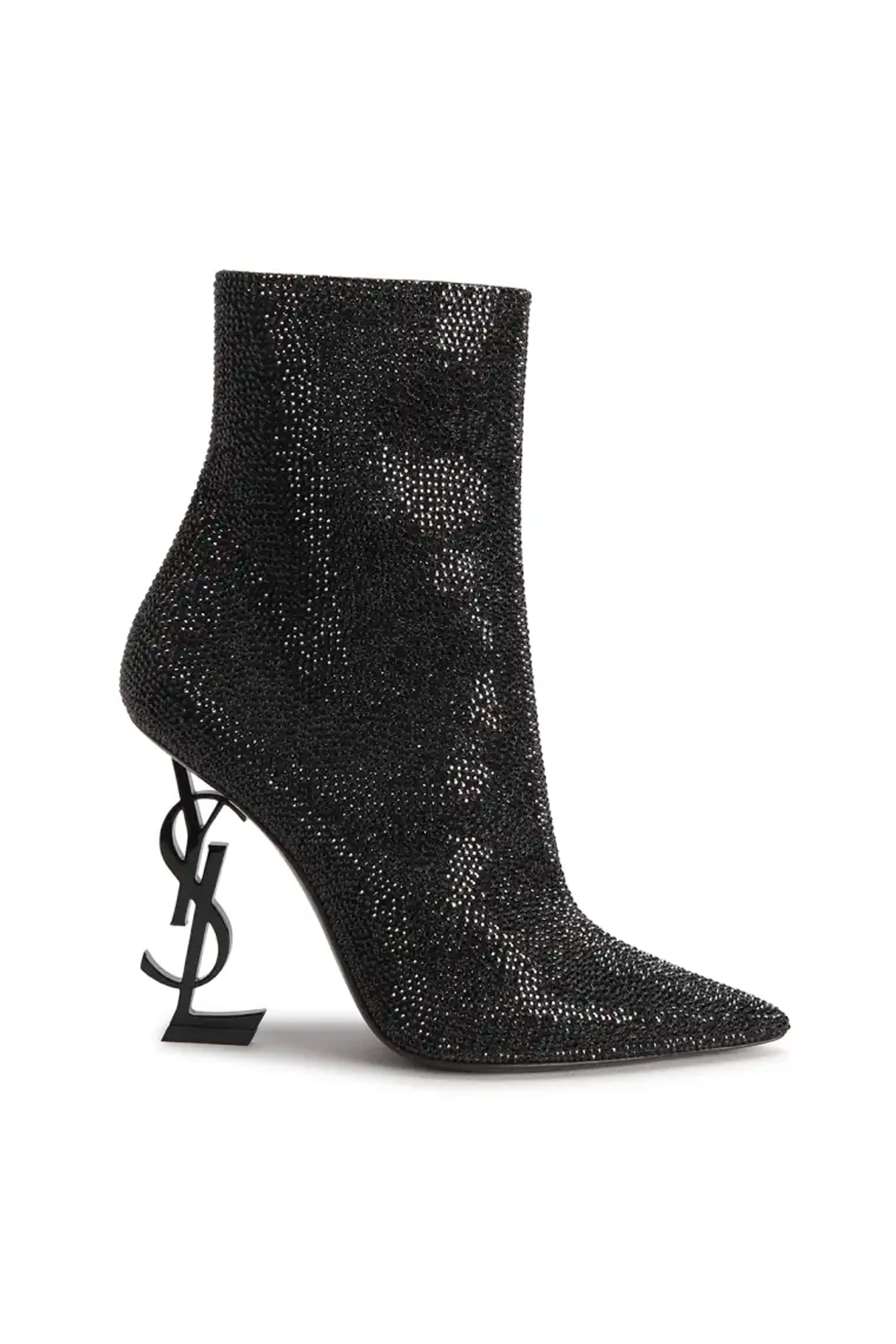 Saint Laurent Opyum YSL-Heel Strass Ankle Booties | Neiman Marcus