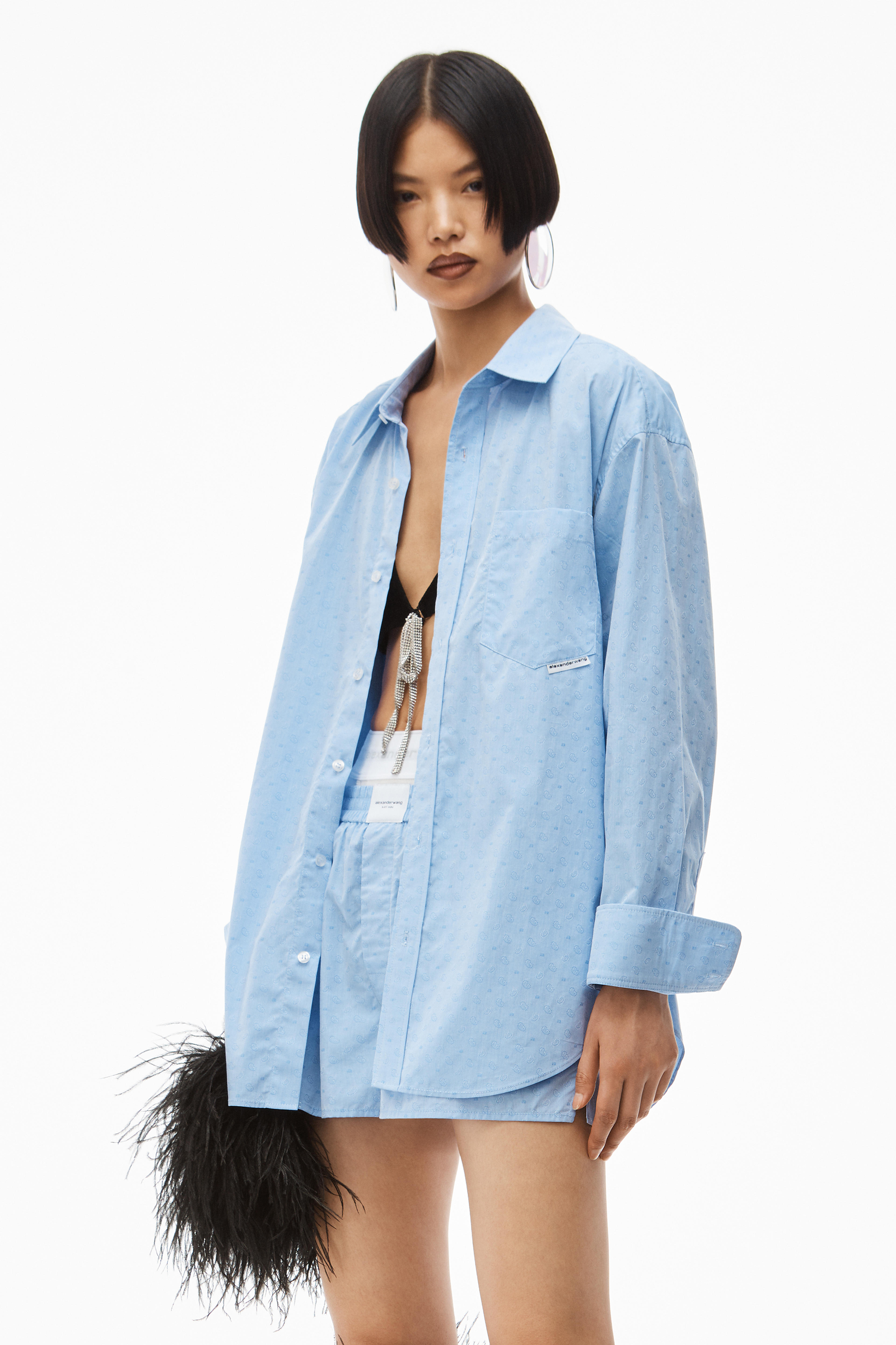 alexanderwang BOYFRIEND SHIRT IN PAISLEY SHIRTING CHAMBRAY BLUE - alexanderwang® US