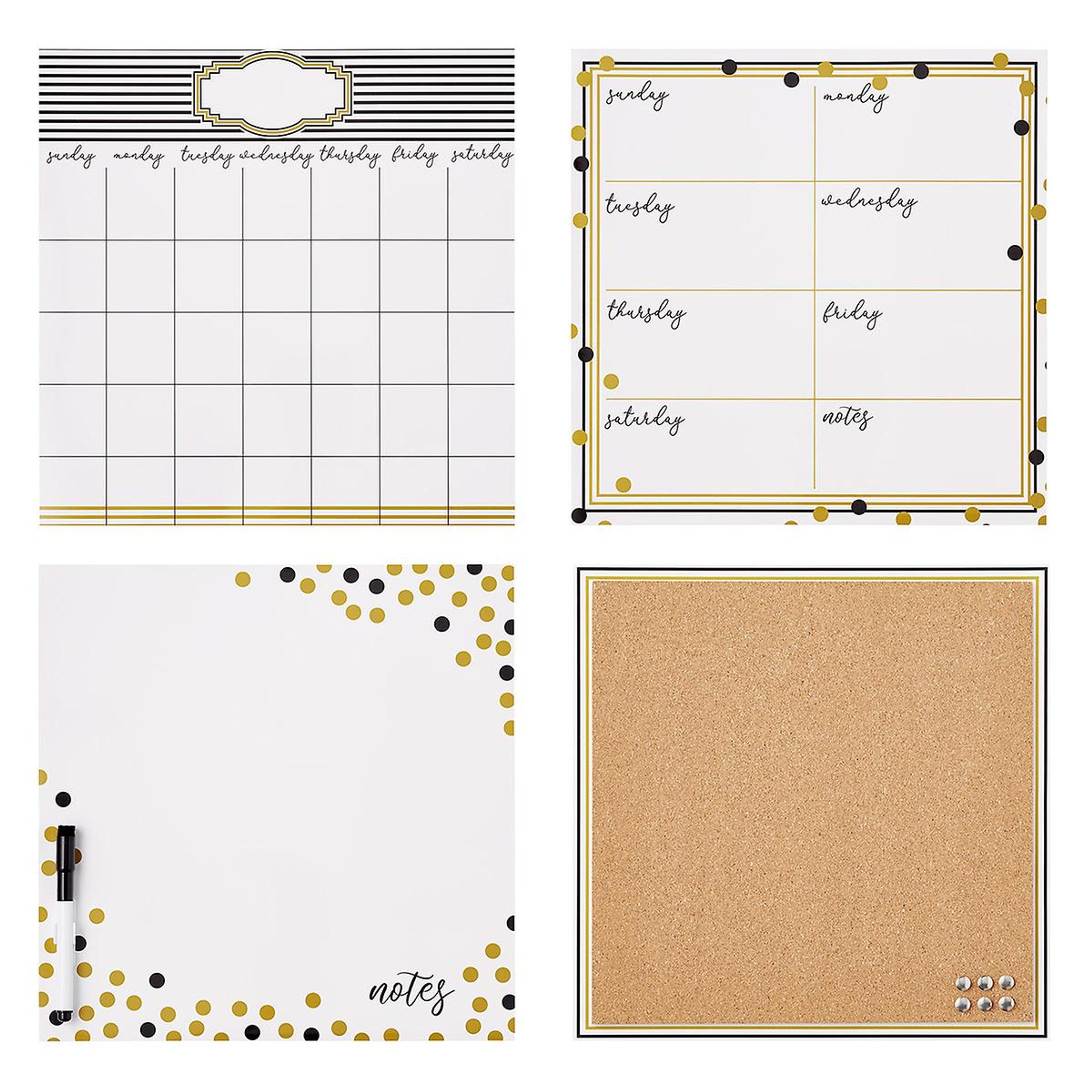 Gold & Black Dry Erase Calendar Command Center | The Container Store