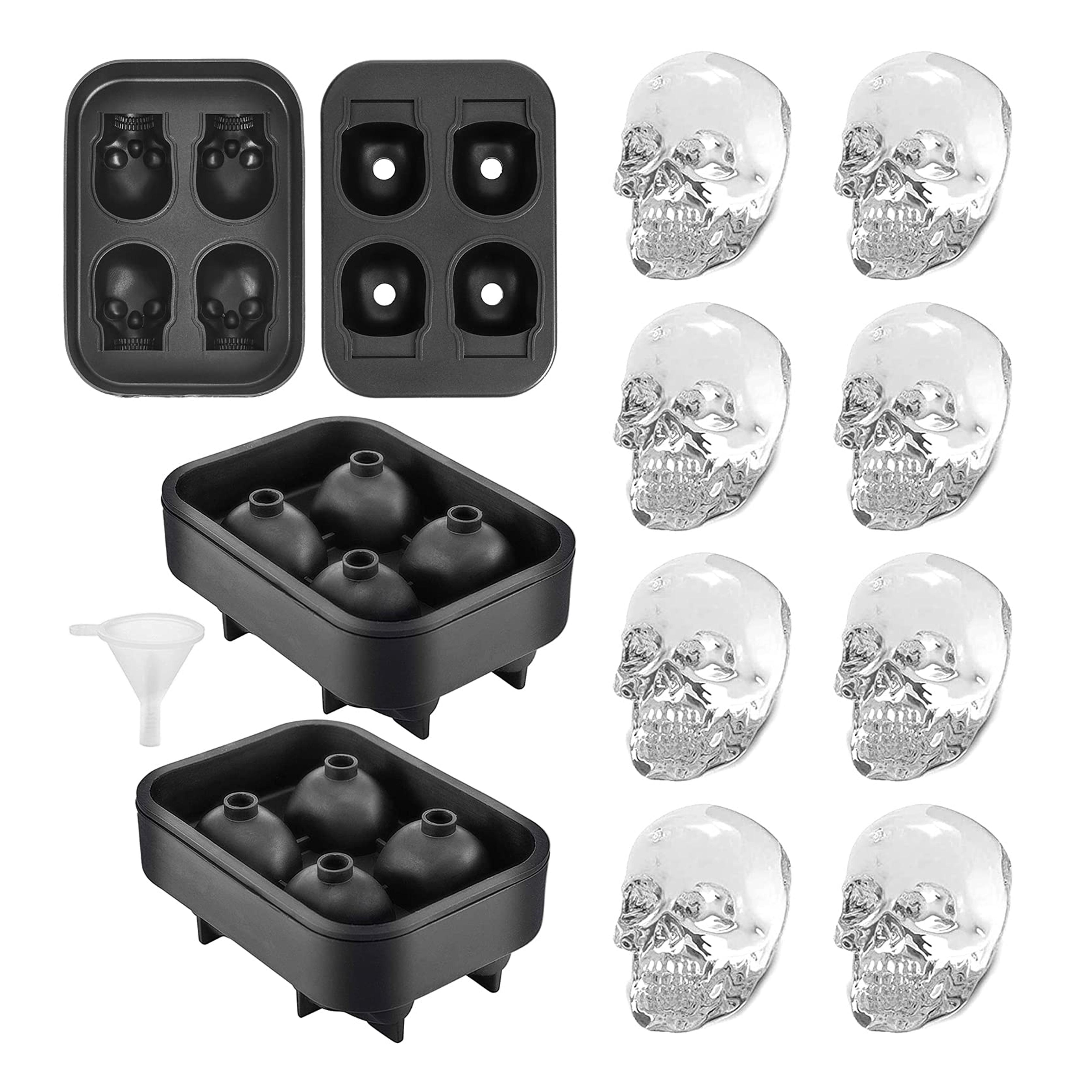 YHT 2 Pack Skull Silicone Ice Cube Trays, Ice Cube Molds for Whiskey, Easy Release Ice Tray with Lid ,Novelty Ice Mold for Cocktails, Black