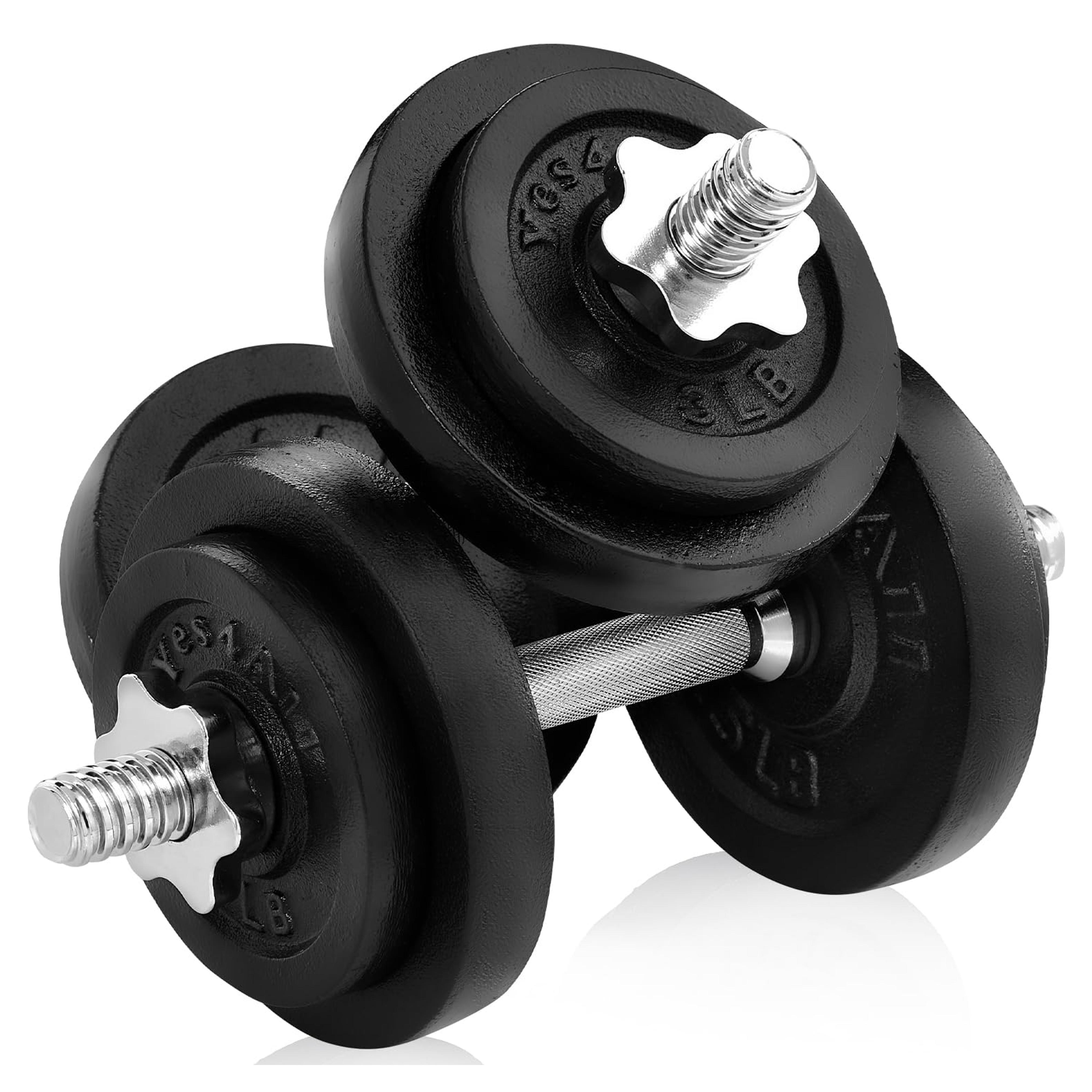 Yes4All Cast Iron Weights Adjustable Dumbbell Sets for Home Gym with Bars, Plates, Collars