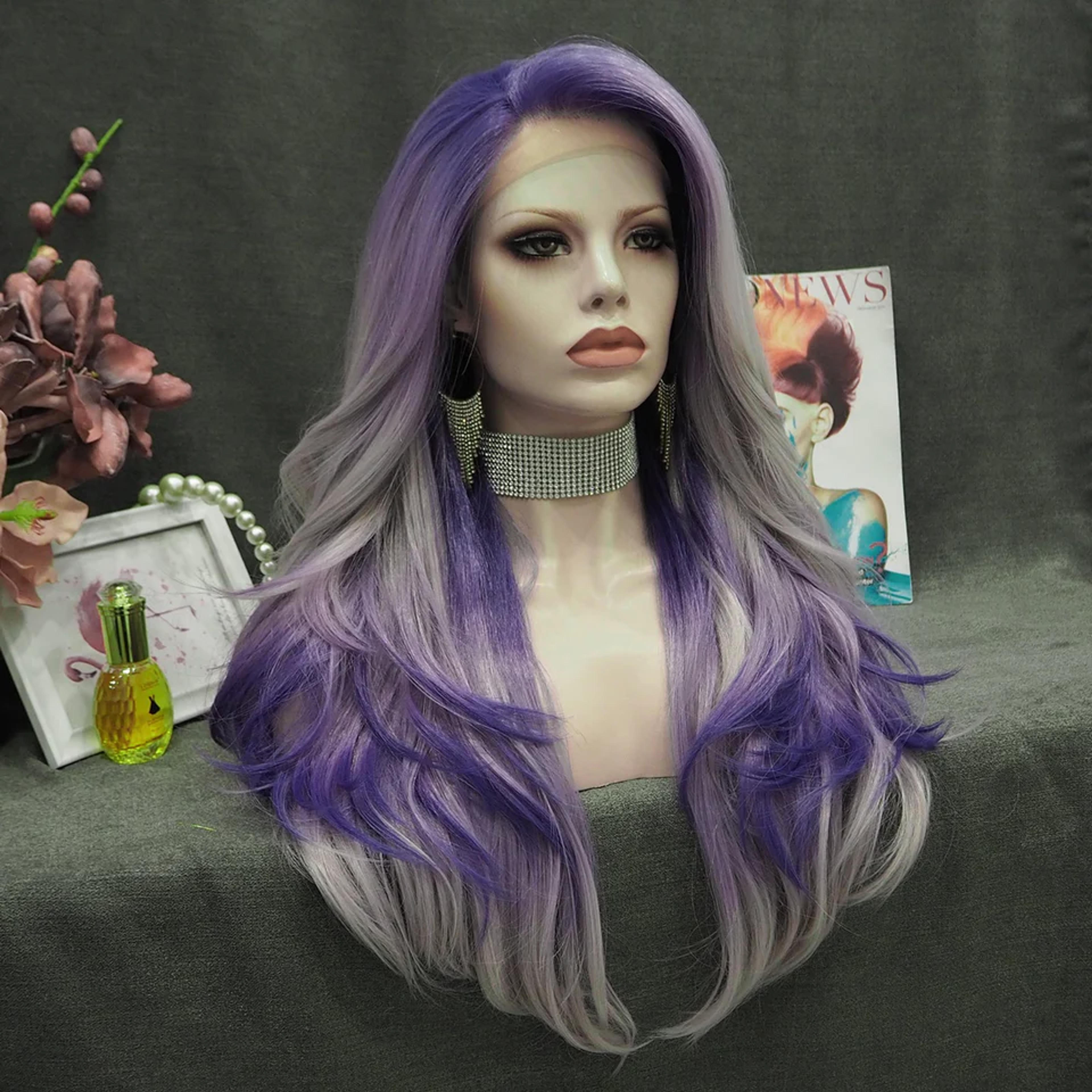 Violet-Purple Ombre Long Wave Synthetic Lace Front Imstyle Wig | Imstyle-wigs