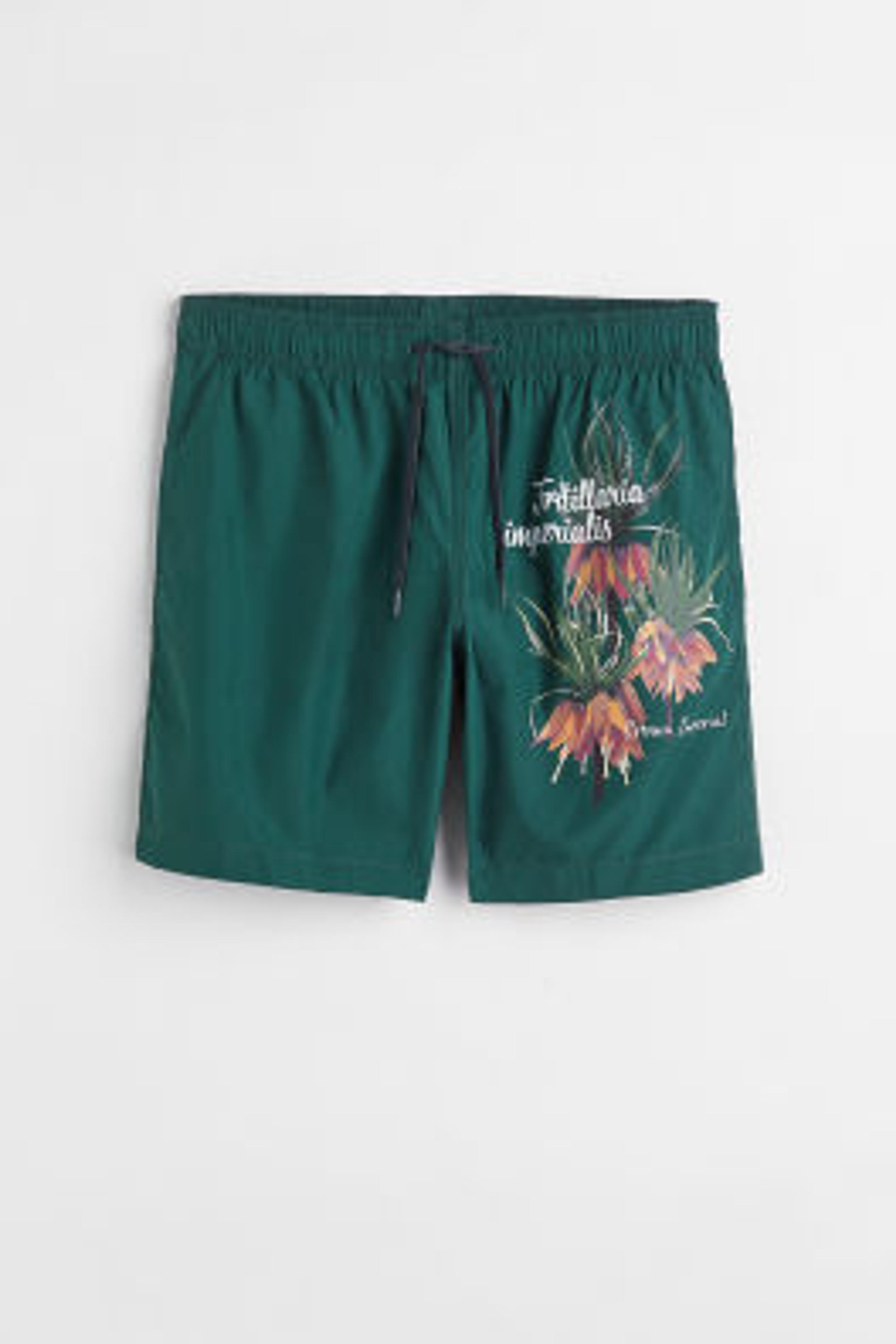 Patterned Swim Shorts - Dark turquoise/Crown Imperial - Men | H&M US