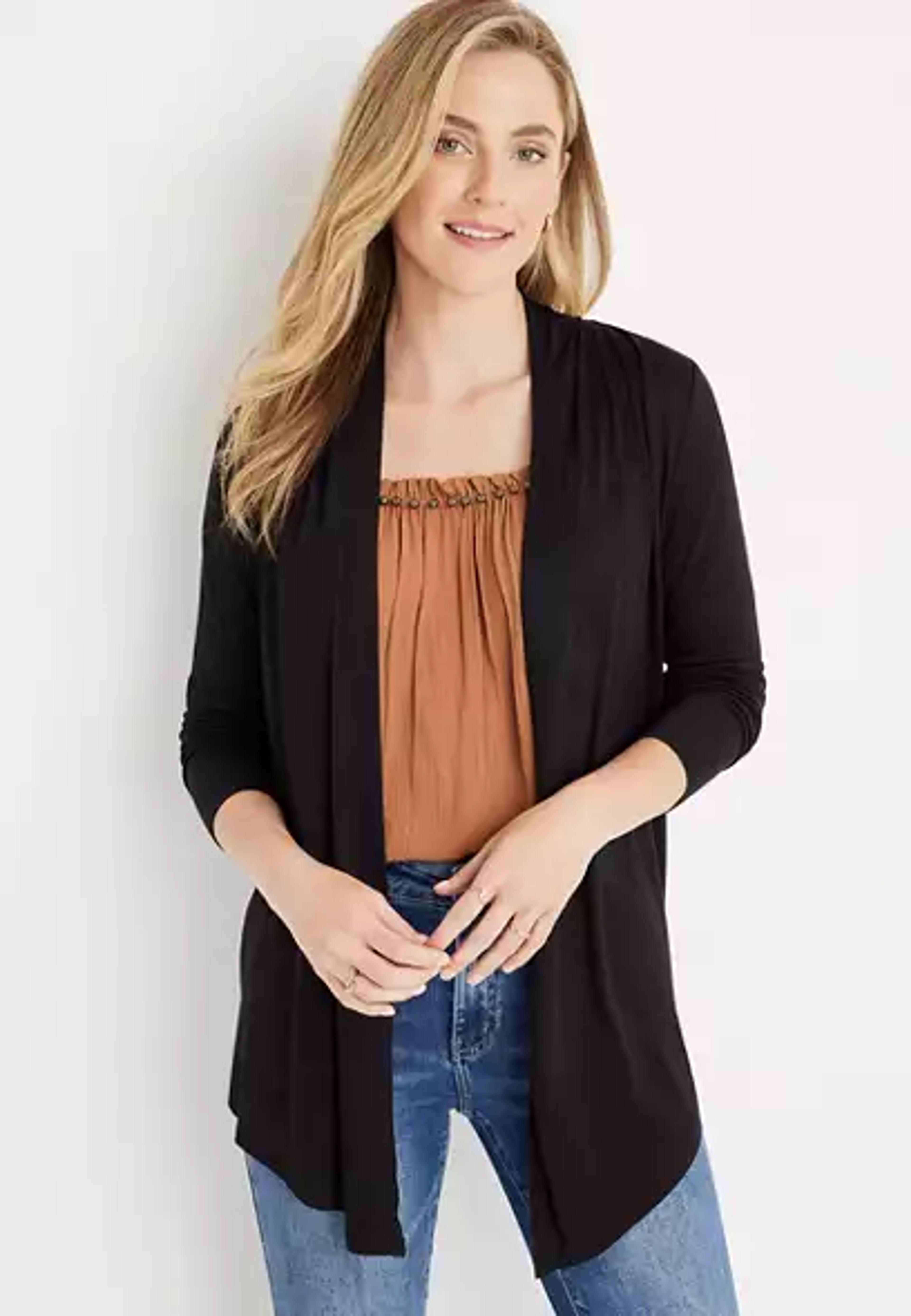 Solid Long Sleeve Waterfall Front Cardigan | maurices