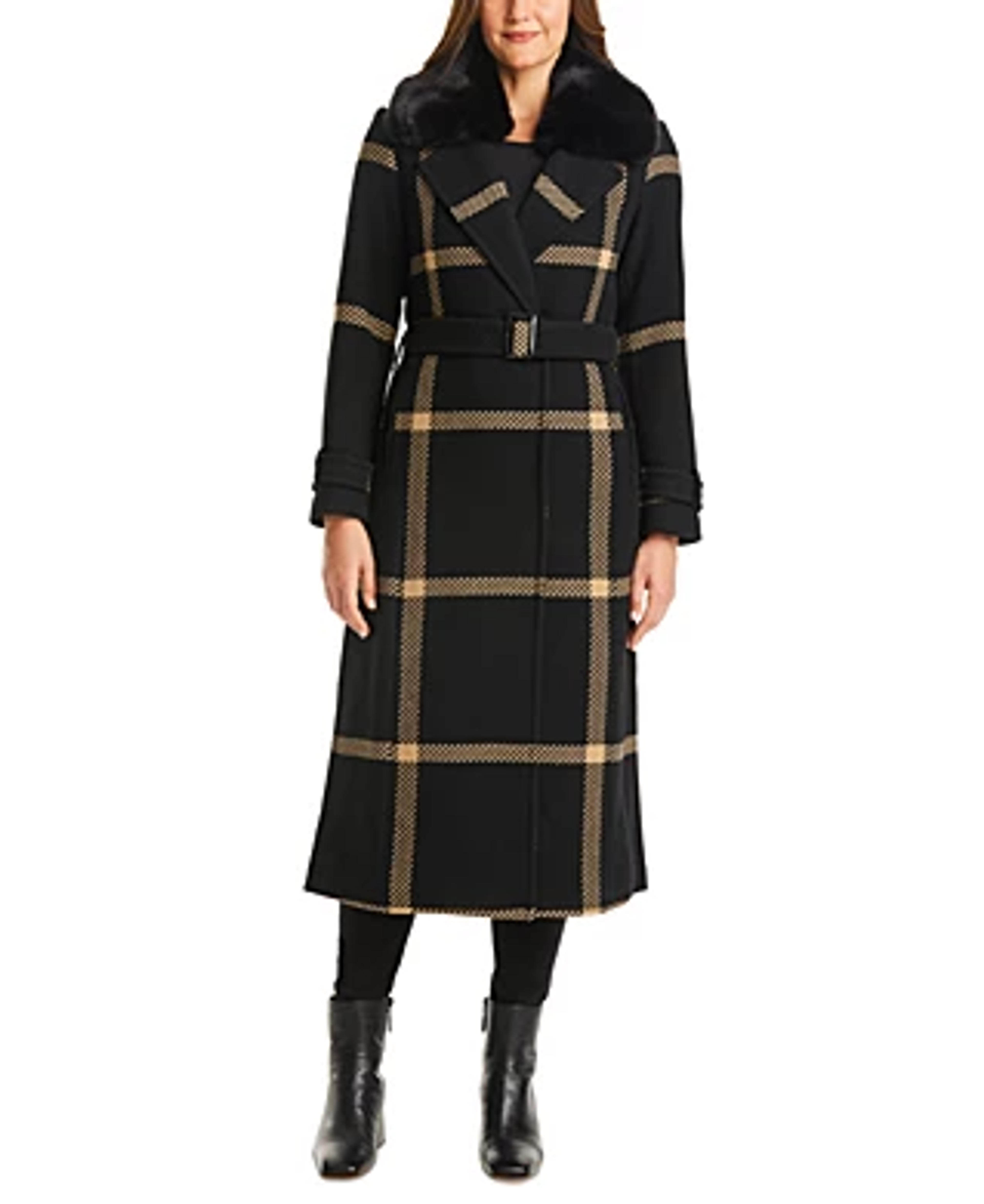 Vince Camuto Women's Faux-Fur-Collar Plaid Maxi Wrap Coat & Reviews - Coats & Jackets - Women - Macy's