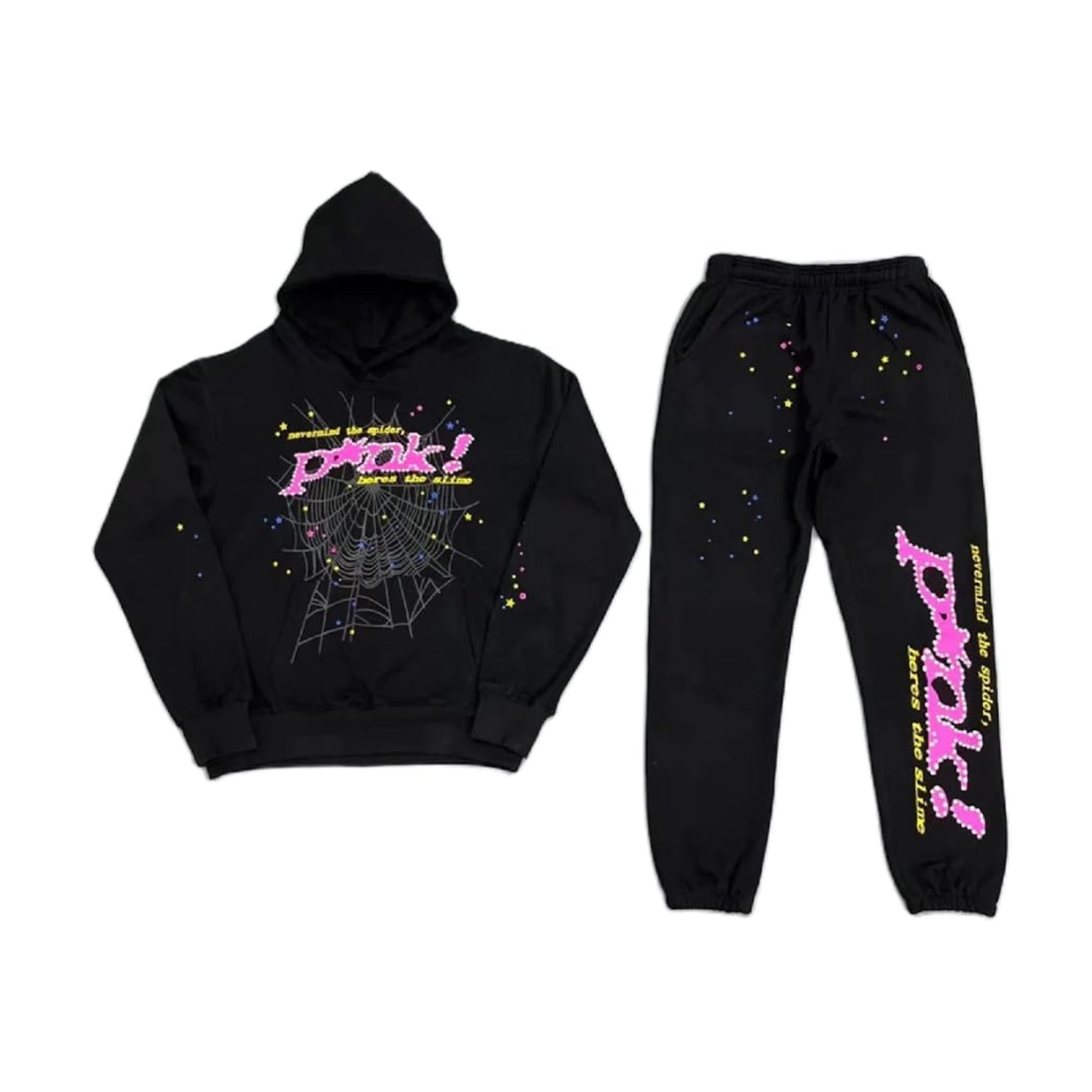 Amiblvowa Grunge Match Hoodie Set for Women Men Hip Hop Spider Web Graphic Print Sport Tracksuits Y2k Gothic Pullover Jacket