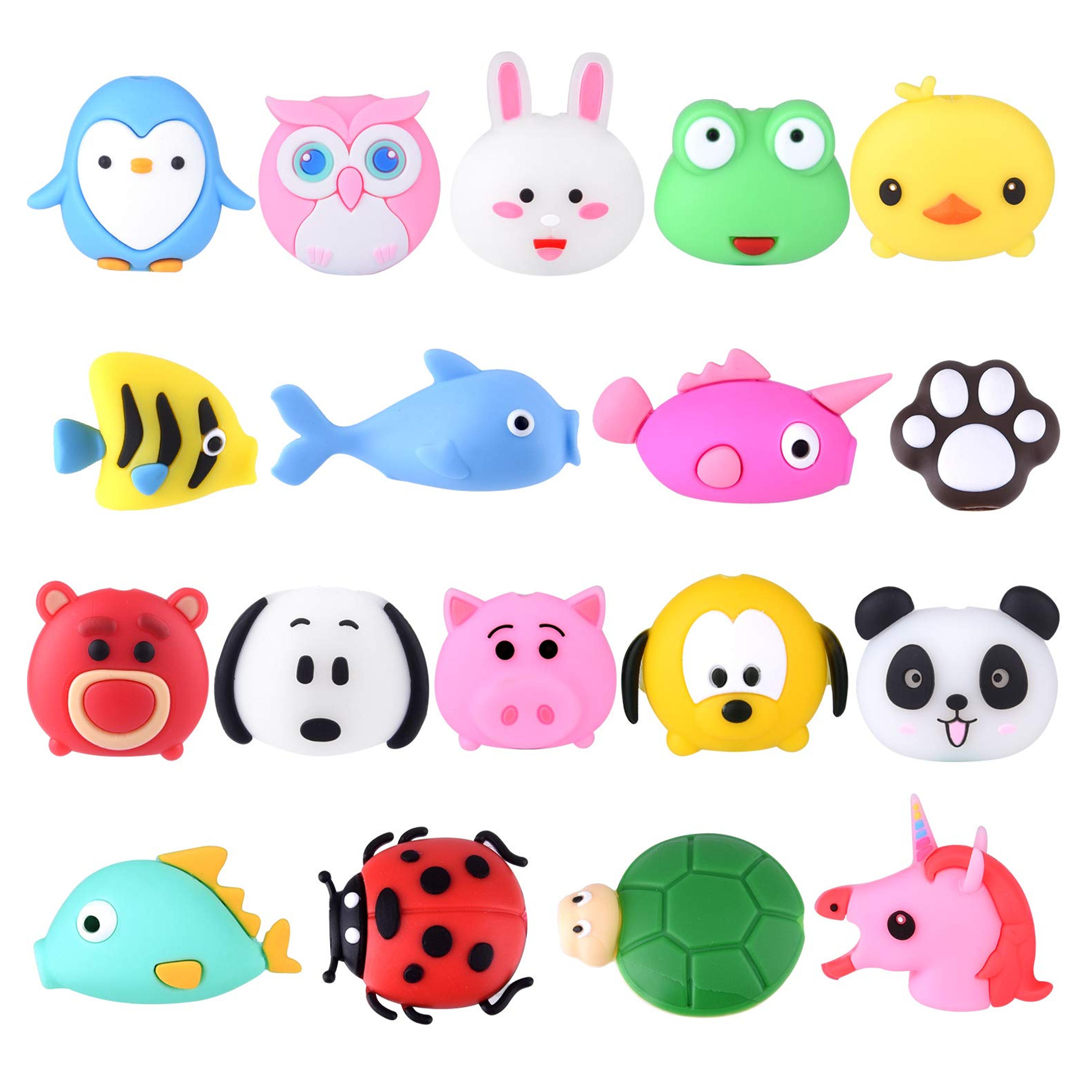 TUPARKA 18pcs Protege Cable for iPhone/iPad USB Lightning Cable, Plastic Cute Unicorn Fish Animal Charging Cable Saver, Phone Accessory Protect USB Charger