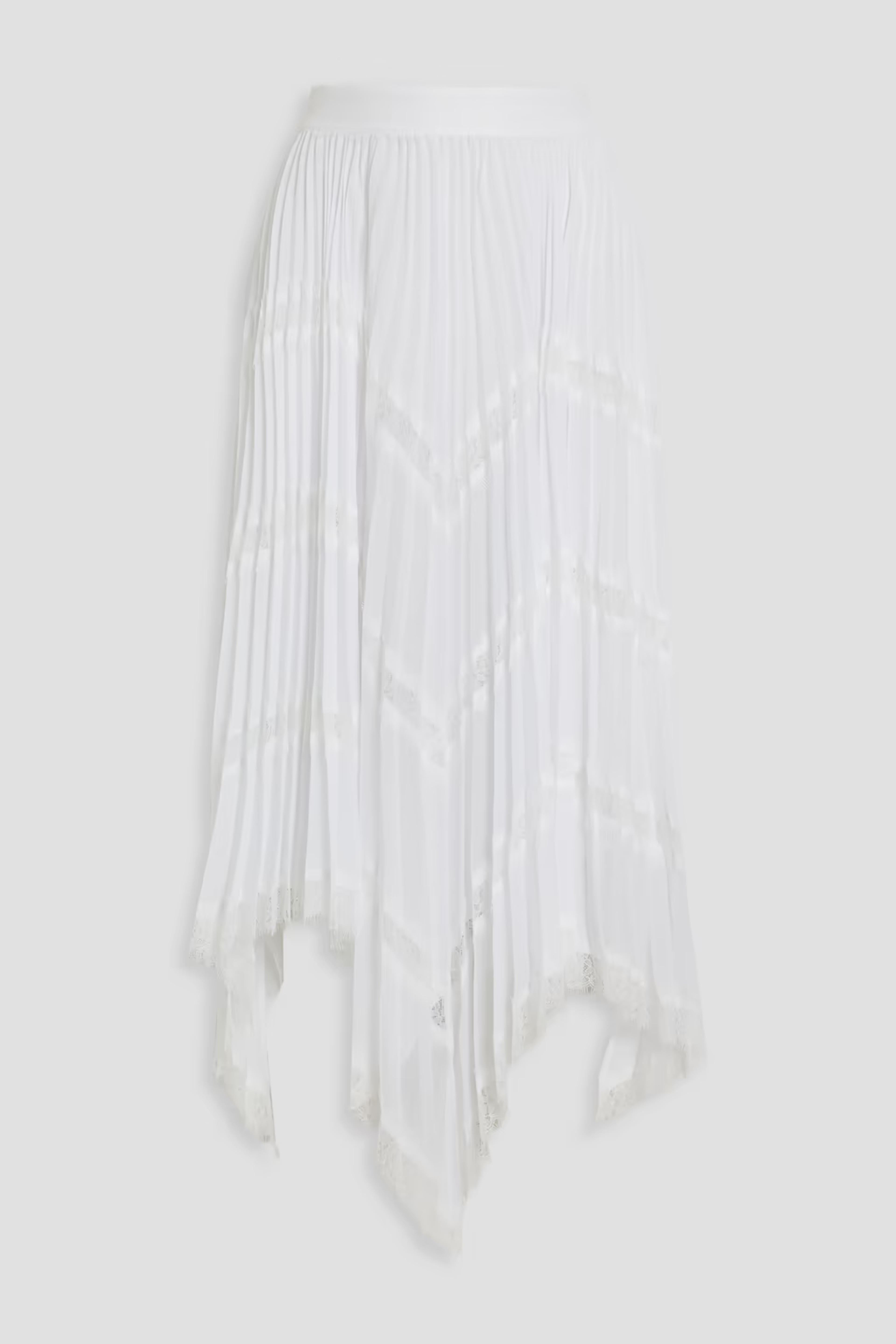 ALICE + OLIVIA Katz lace-trimmed plissé-chiffon midi skirt | Sale up to 70% off | THE OUTNET