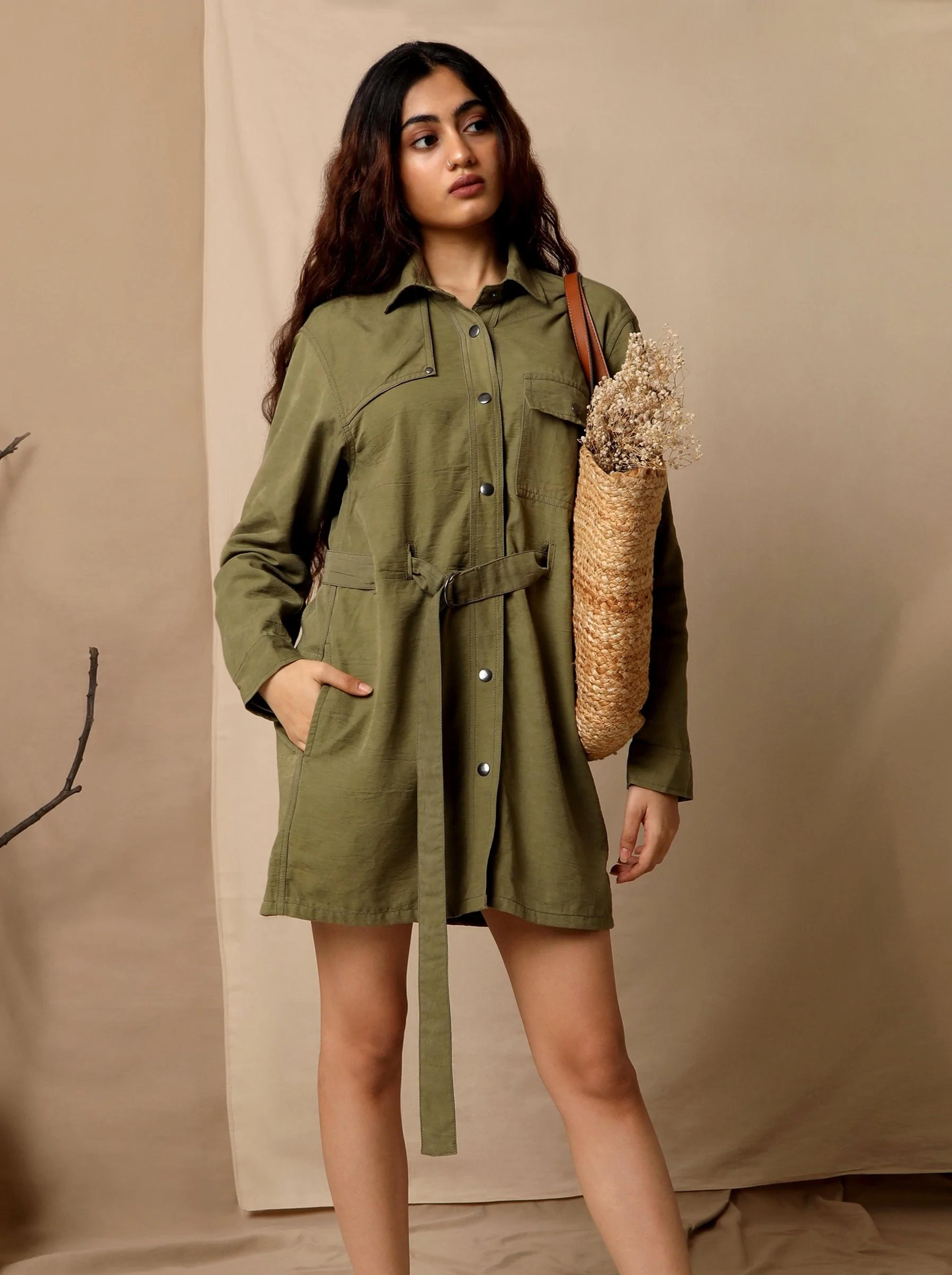 New Yorker Shirt Dress Winter Moss