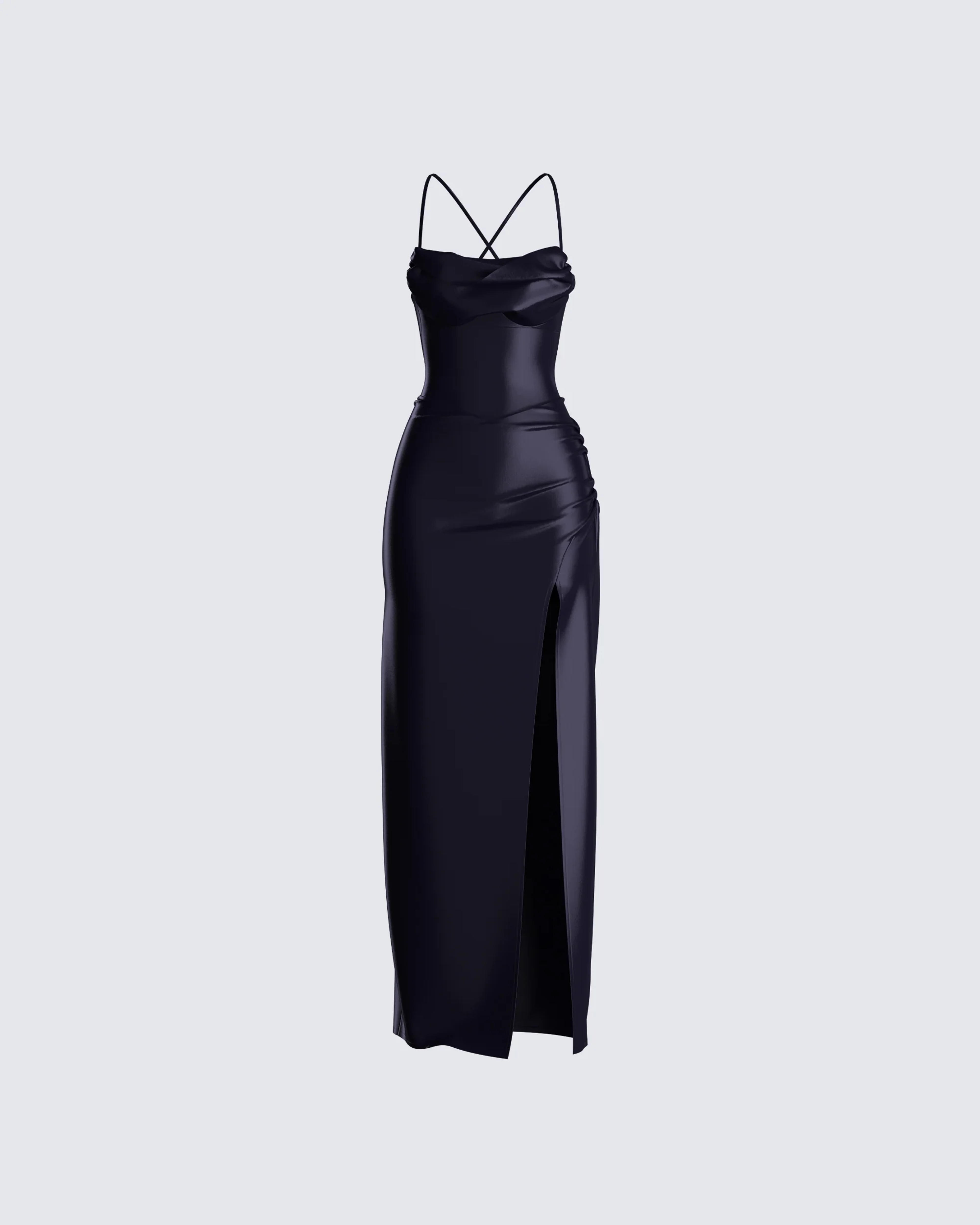 Lerata Black Satin Maxi Dress - XS