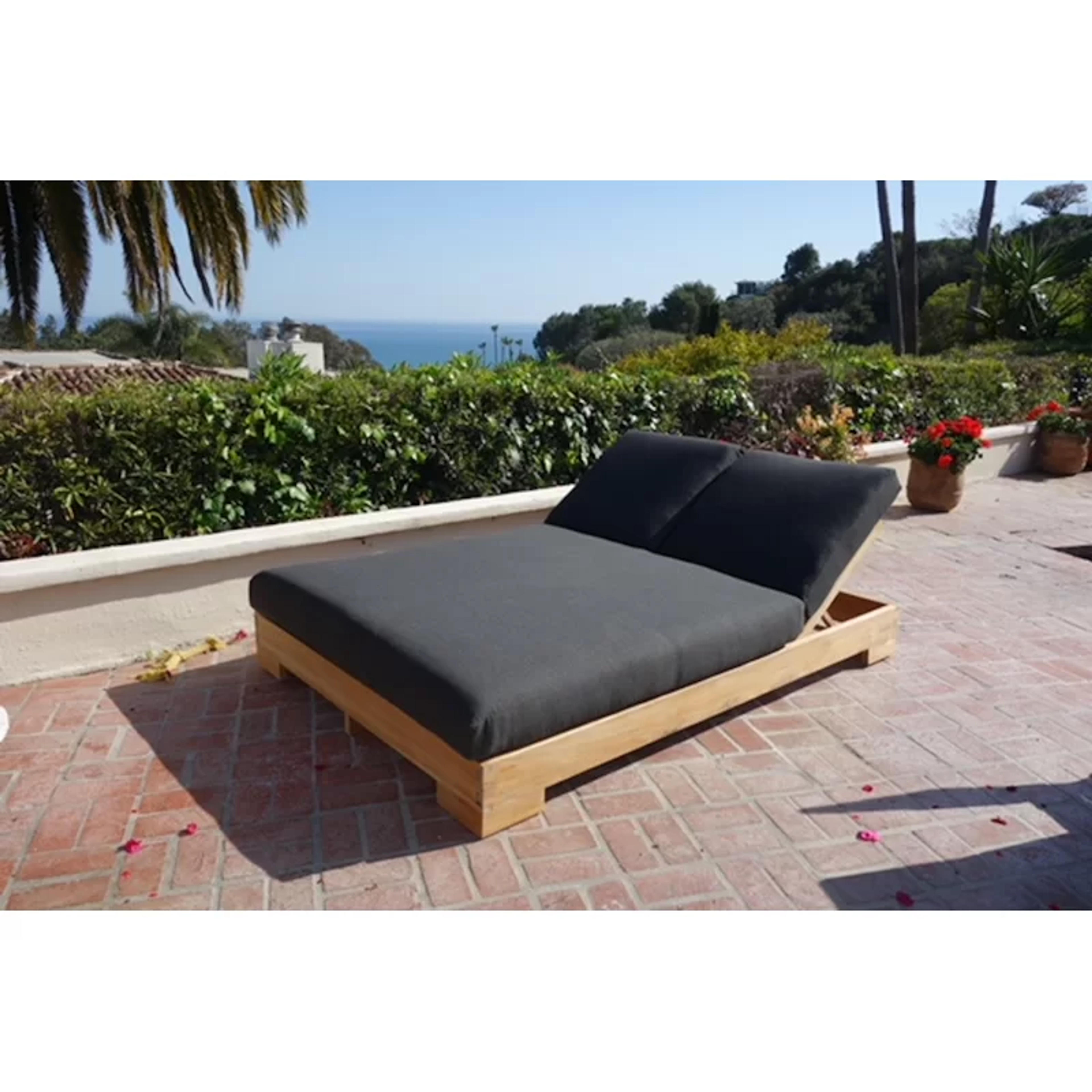 IKsunTeak Teak Double Reclining Teak Chaise Lounge with Cushion & Reviews | Wayfair