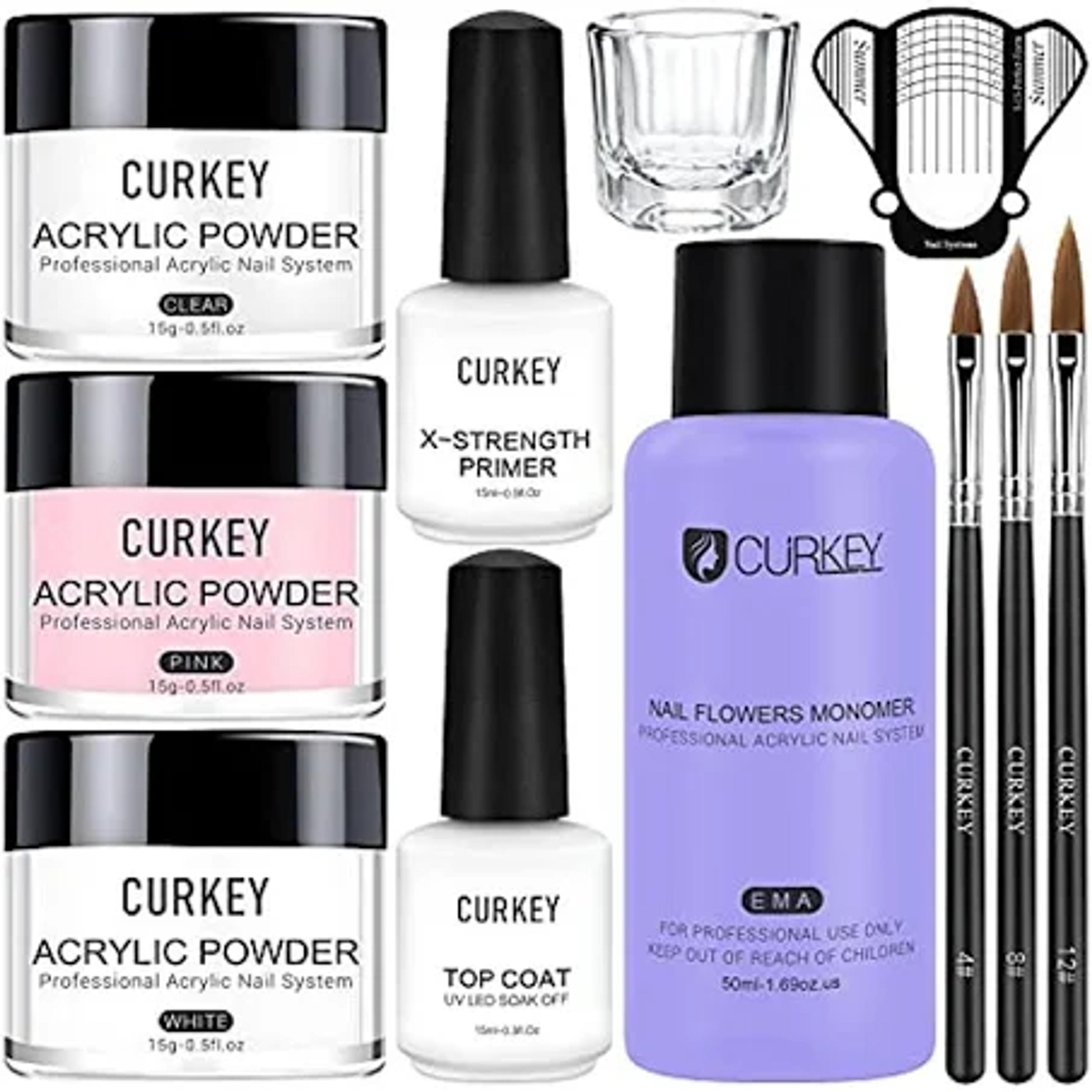 CURKEY Acrylic Nail kit - Acrylic Powder and Liquid Set Monomer Primer Top Coat ...