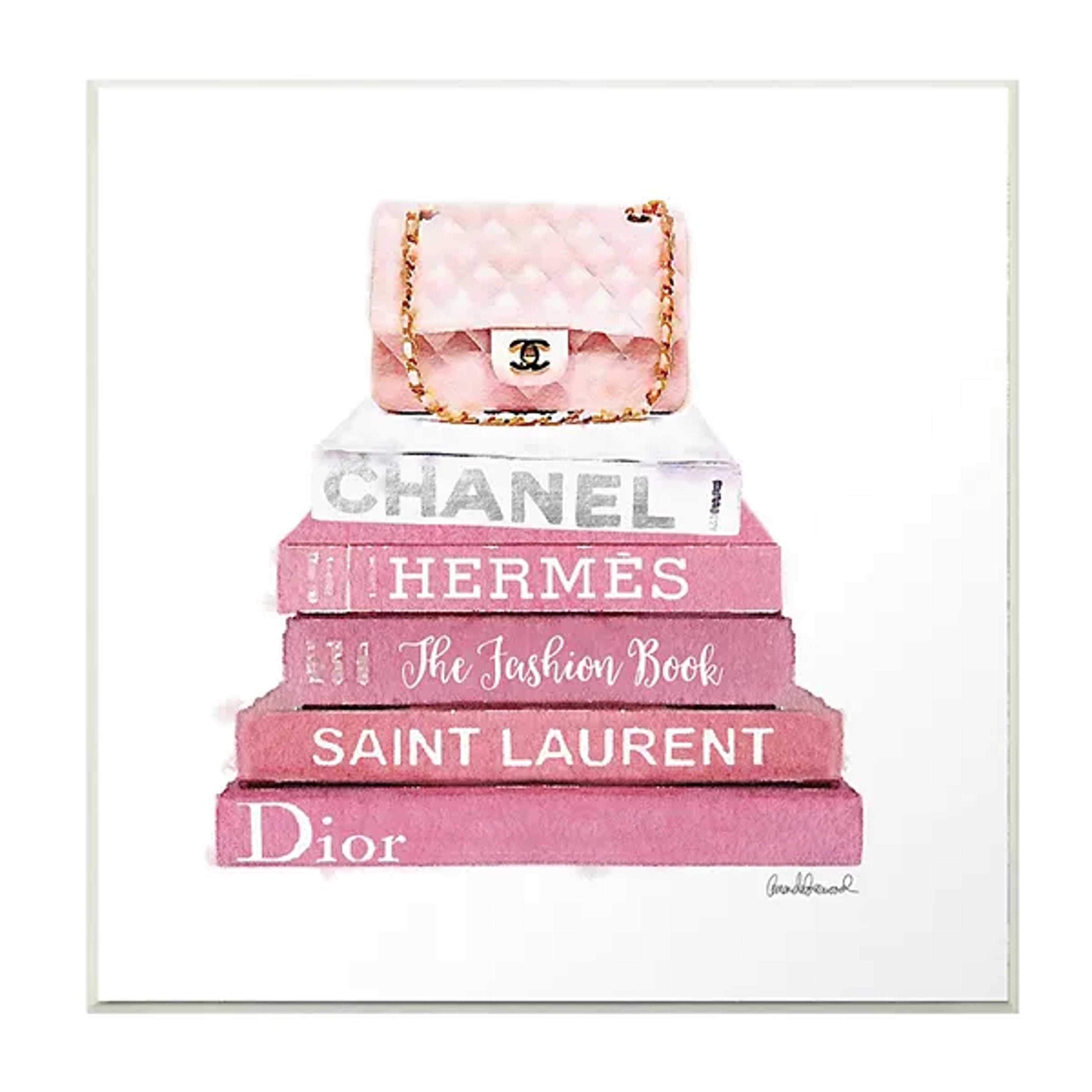 Stupell Home Decor Pink Book Stack Fashion Handbag Wall Plaque Art