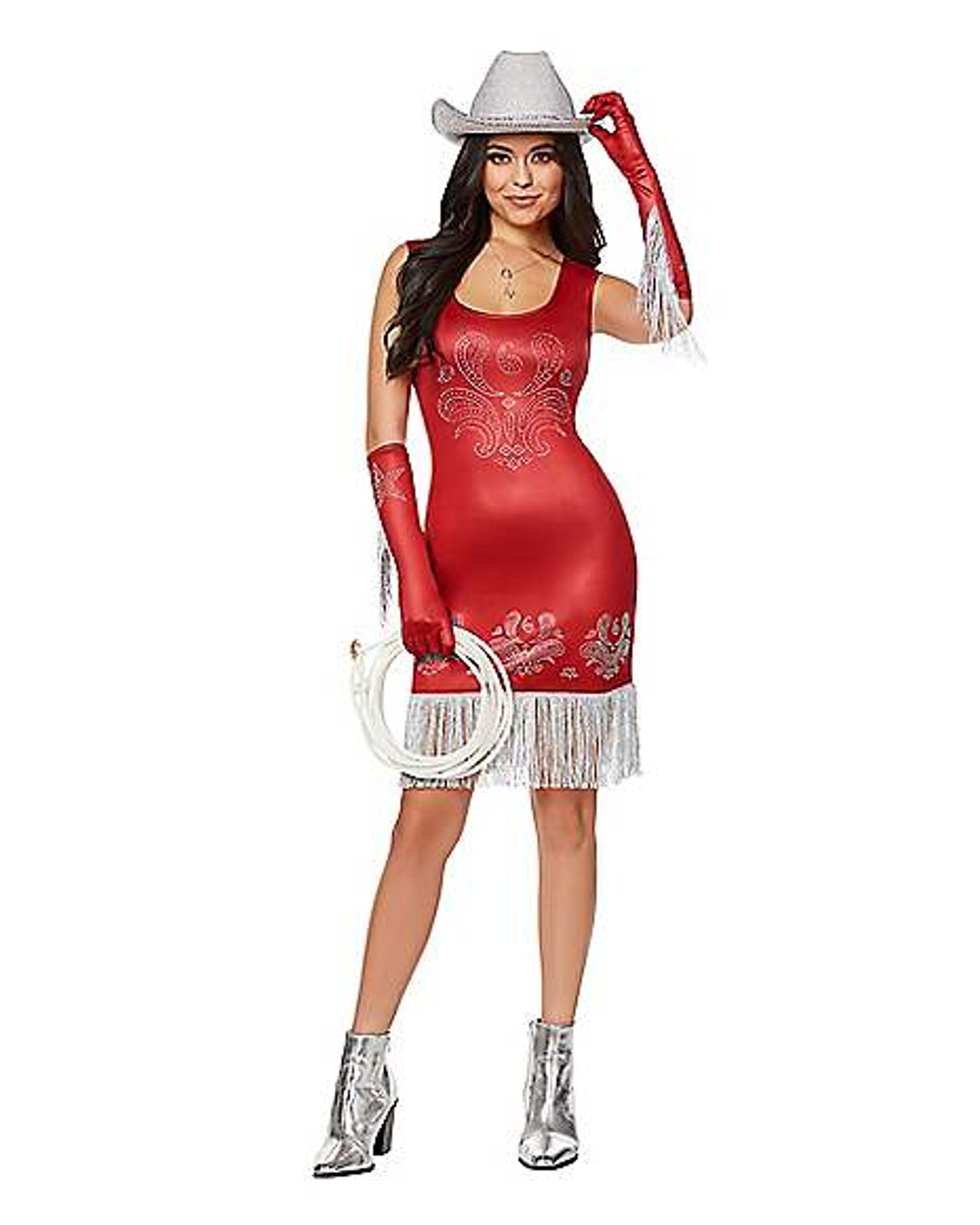 Adult Red Cowgirl Dress Costume - Spirithalloween.com