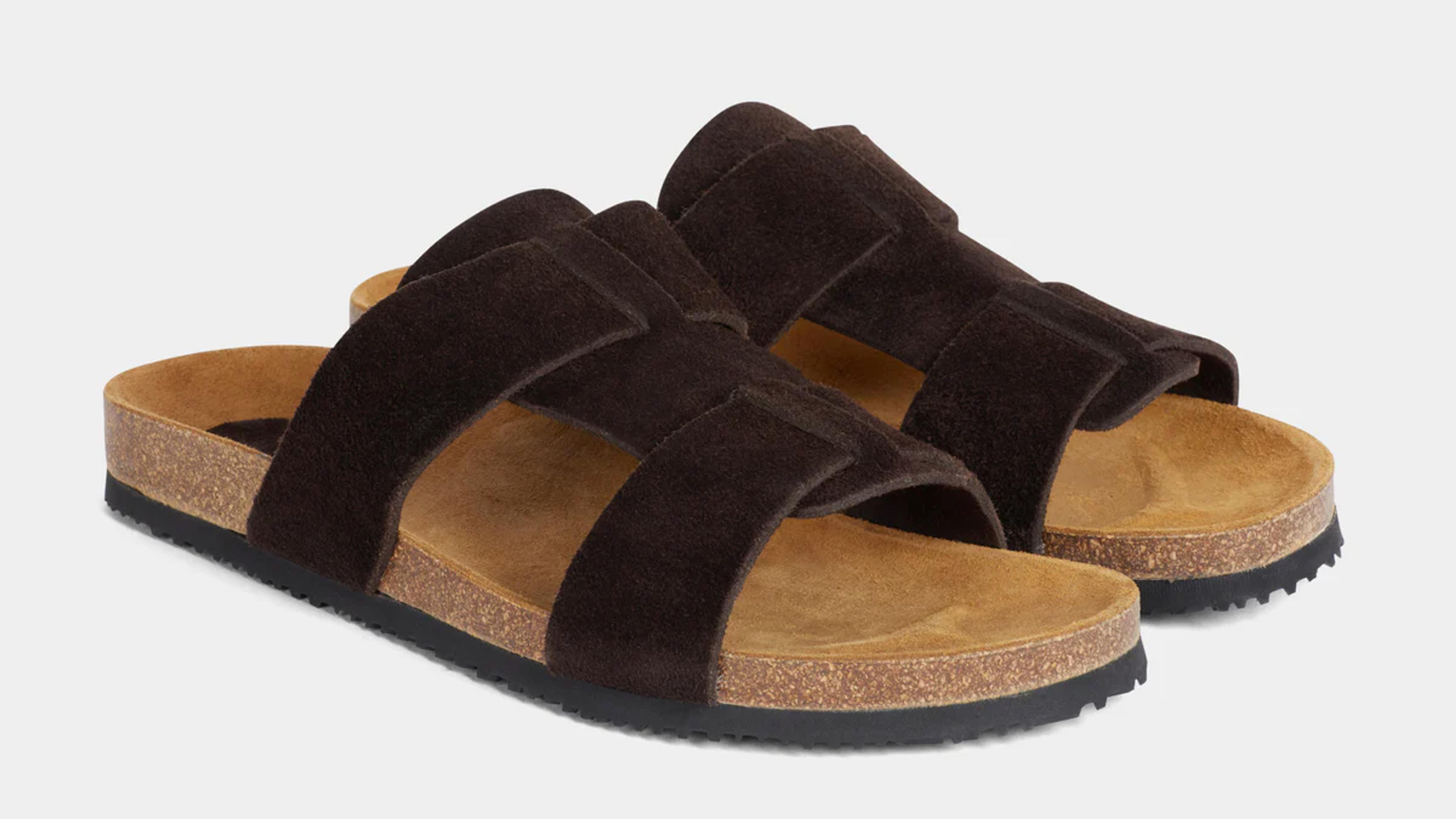 Velasca | Brown suede men’s sandals with a double strap