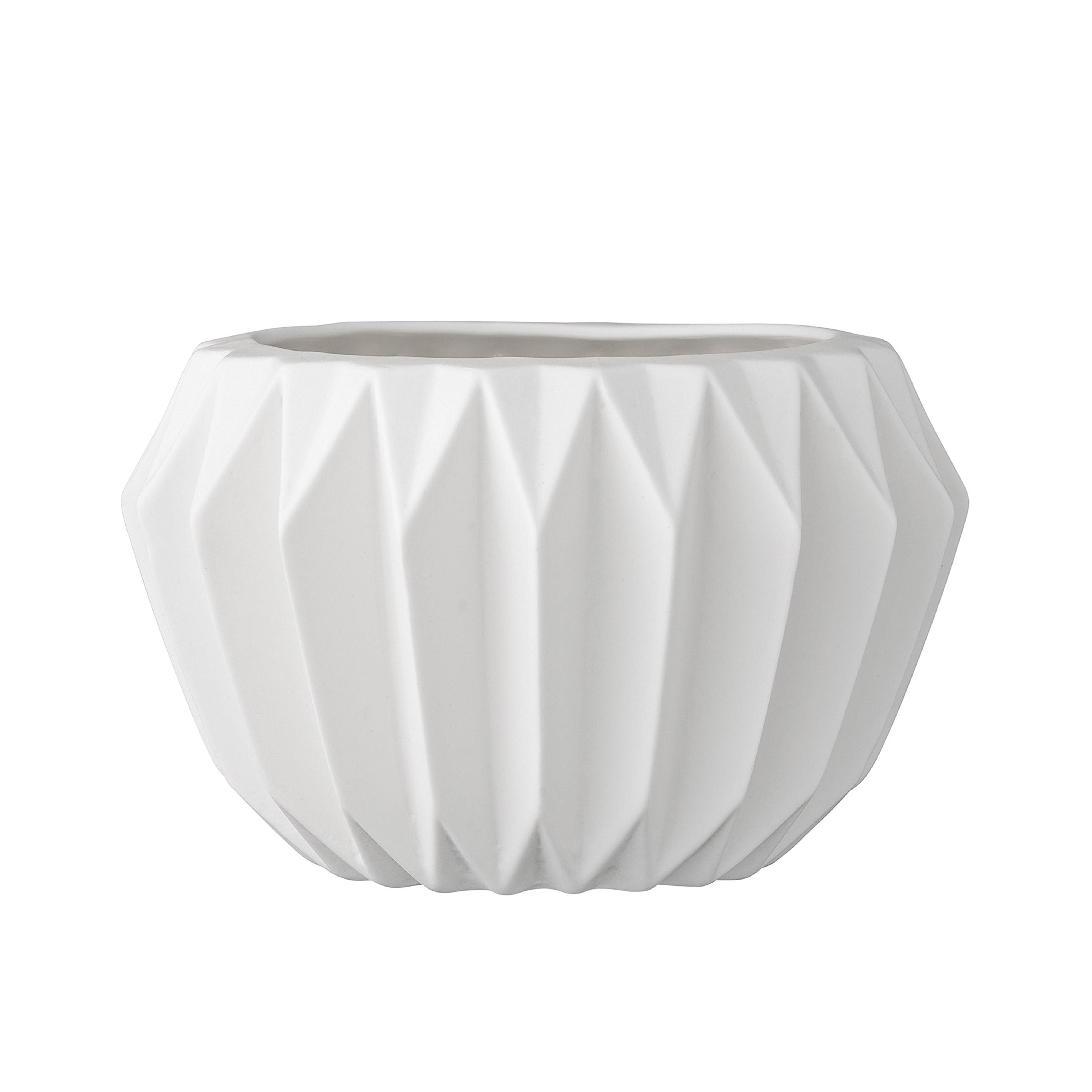 Bloomingville Round Ceramic Fluted Flower Pot, White