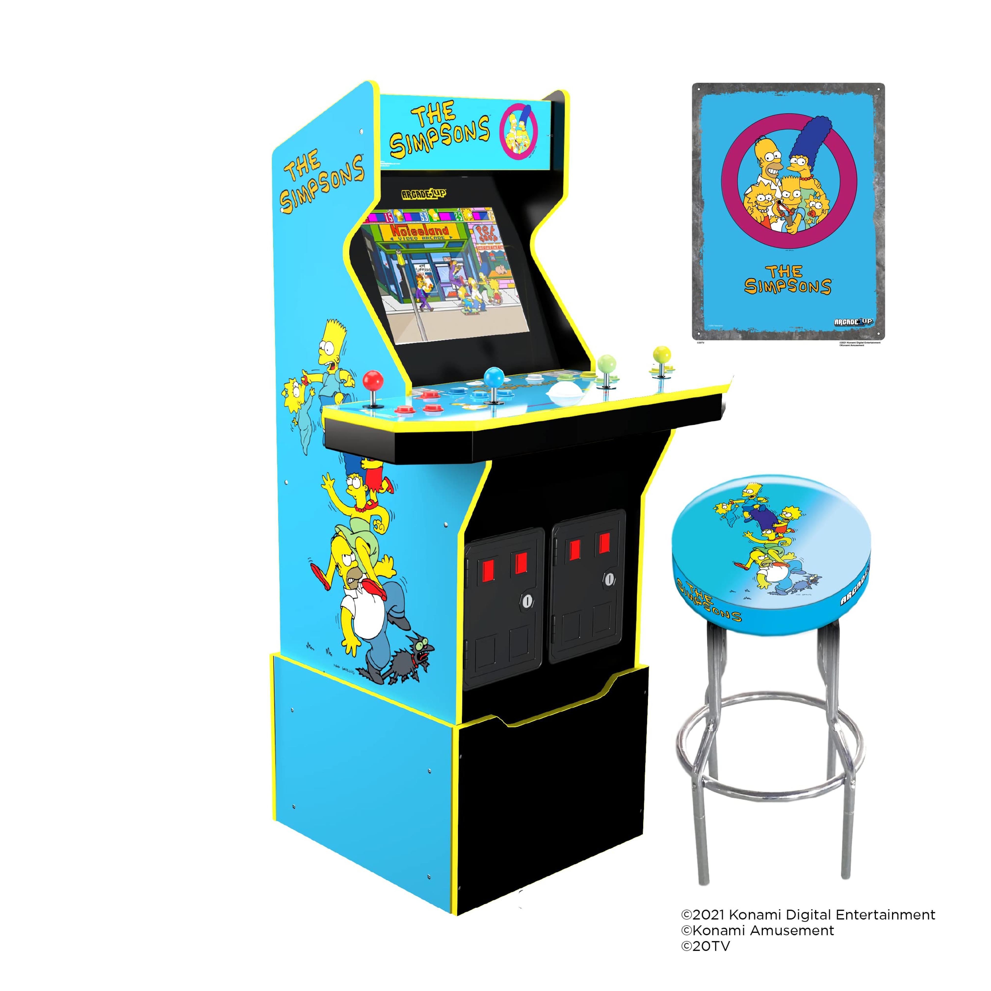 Amazon.com: Arcade1Up The Simpsons Arcade Machine, 4-Foot — 4 Player Arcade Game Machine for Home, Live WiFi Enabled — Includes Custom Arcade Game Riser, Adjustable Stool, Light-Up Marquee, and Tin Wall Sign : Toys & Games