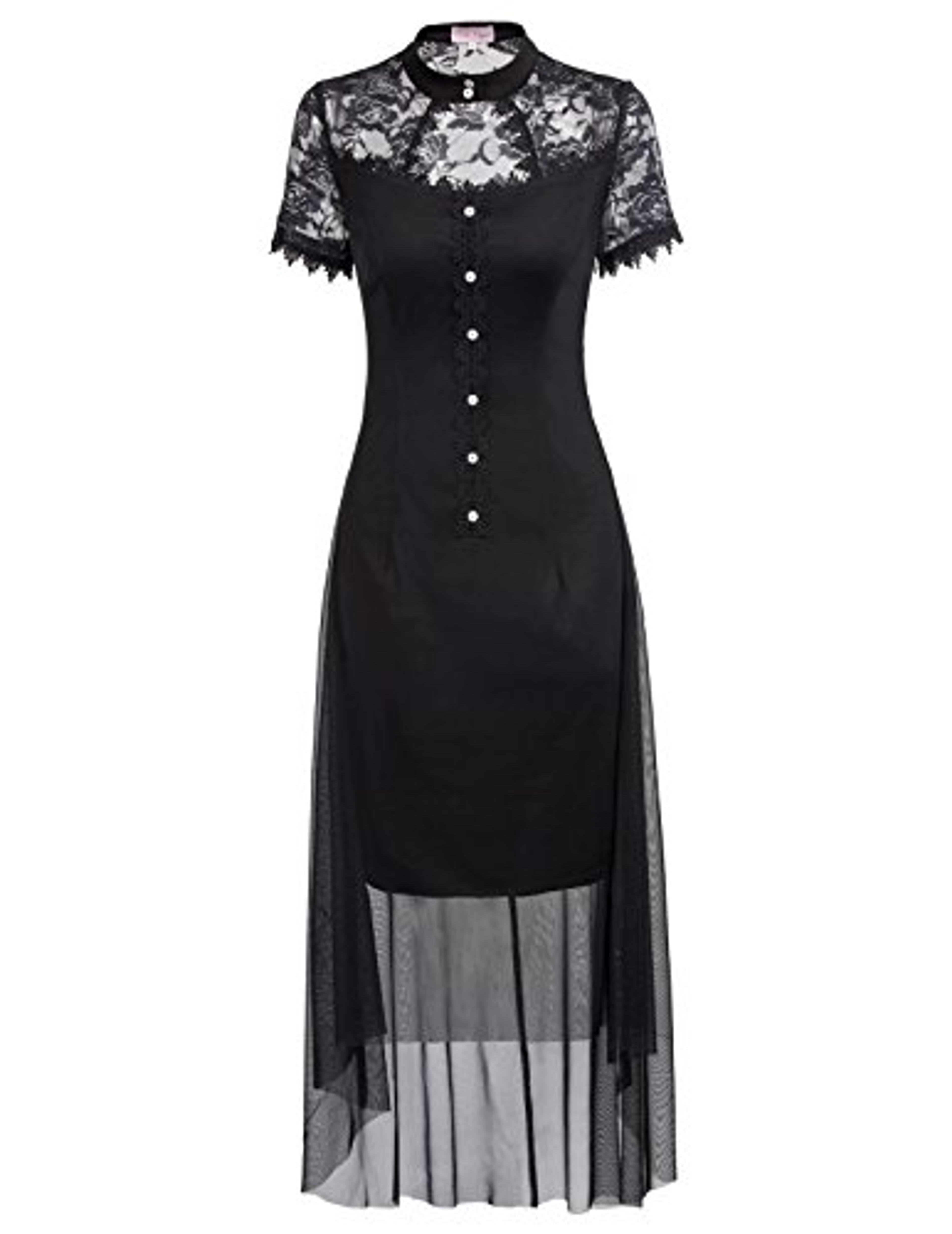 Womens Black Gothic Dress Short Sleeve Tulle Halloween Cosplay High-Low Black XL
