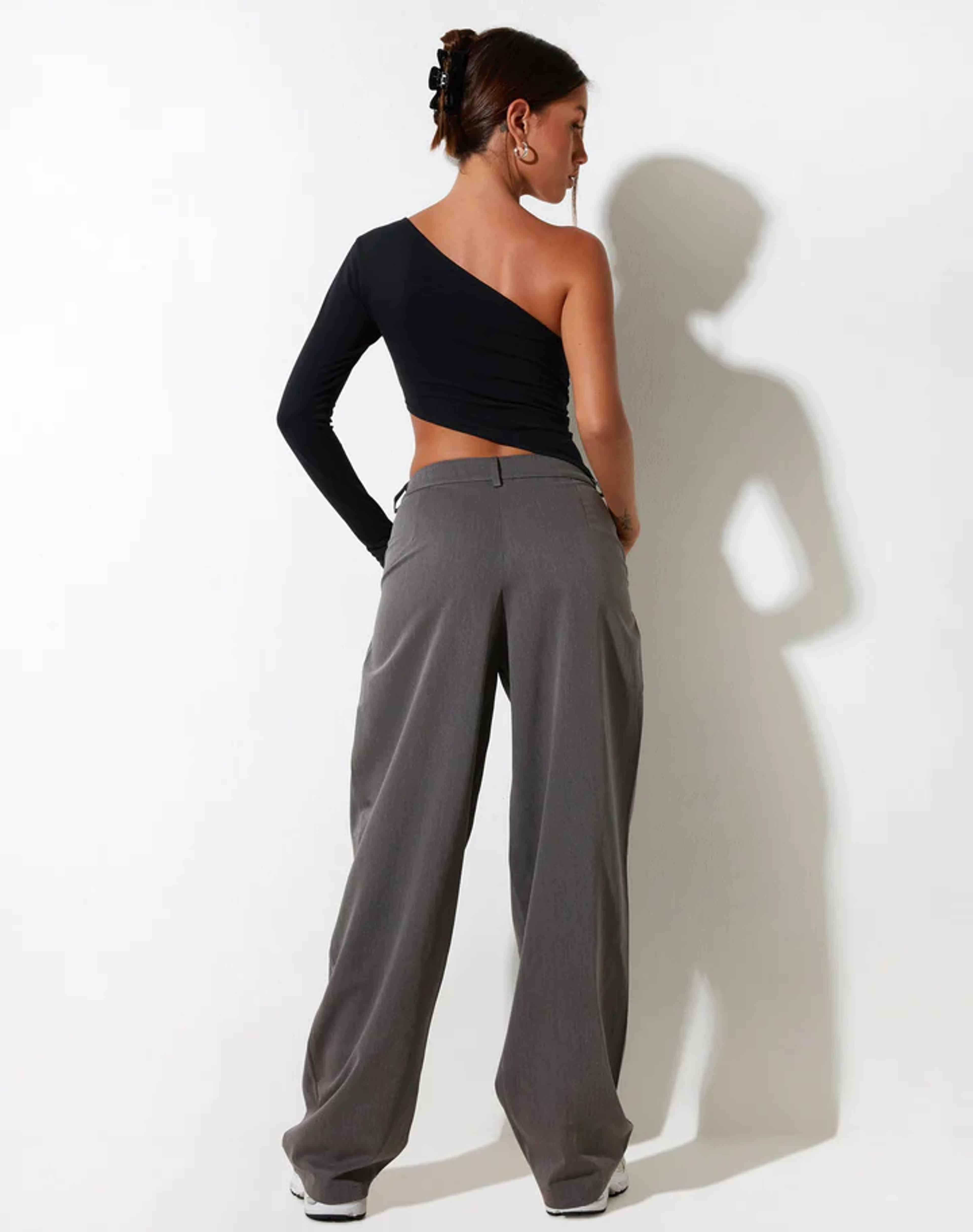 Dark Grey High Waisted Zip Fastening Wide Leg Trousers | Sakaria – motelrocks-com-us