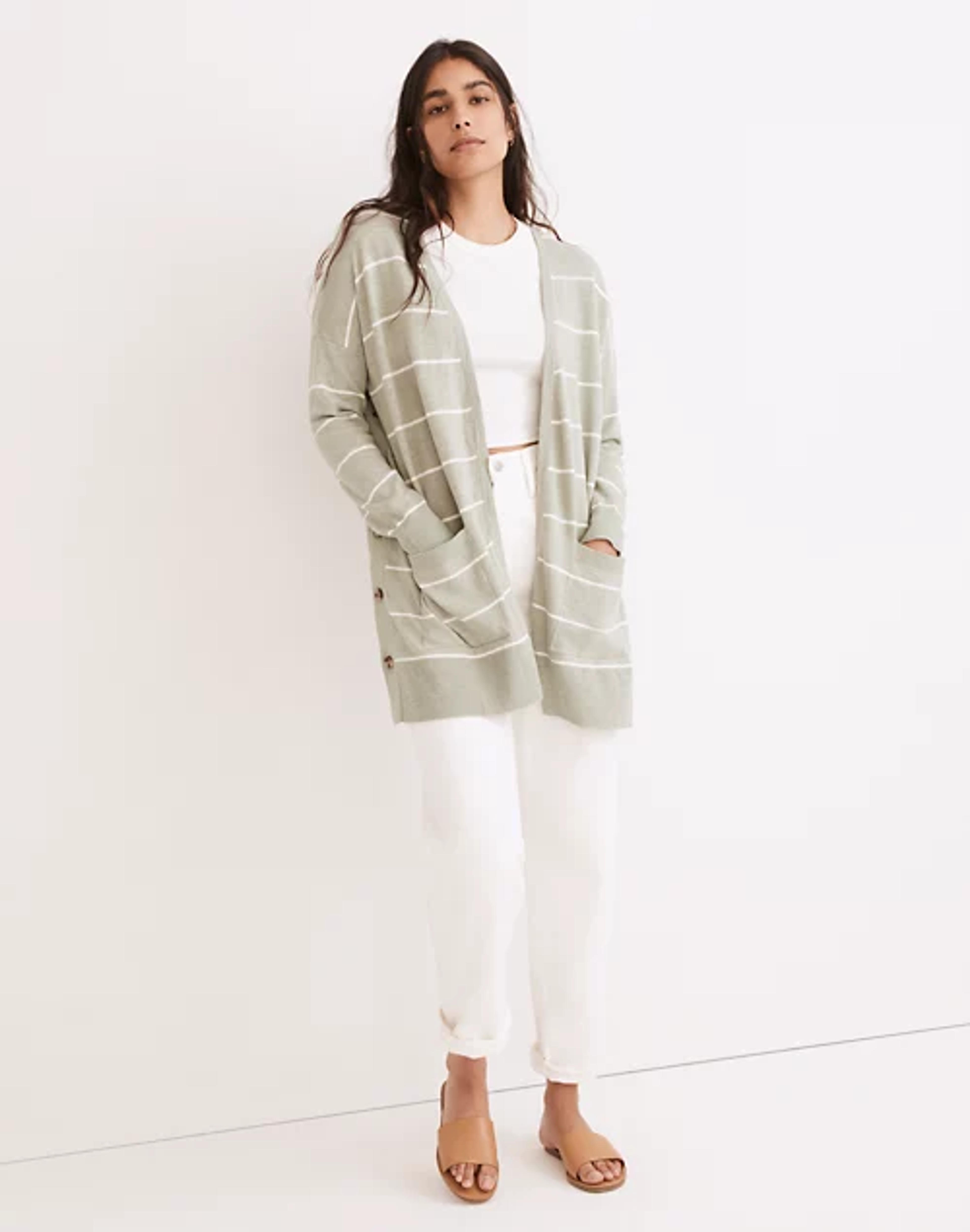 Striped Marlton Side-Button Cardigan Sweater