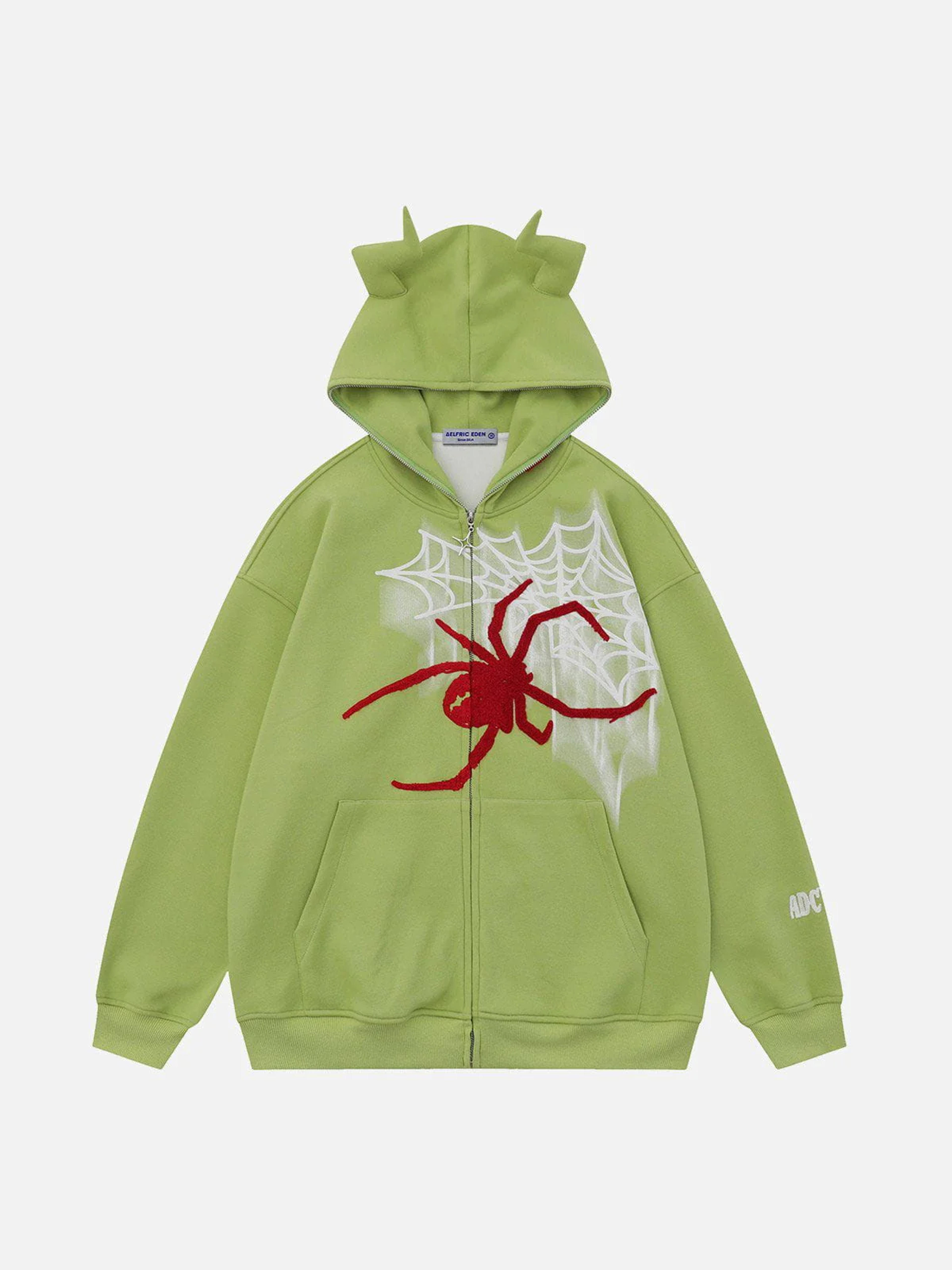 Aelfric Eden Horn Design Spider Flocking Hoodie - Green / M